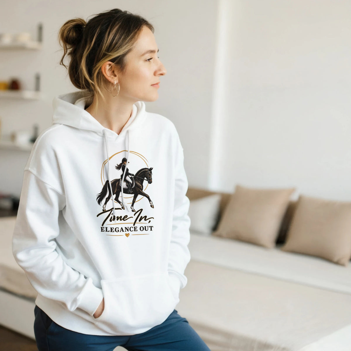 Time In, Elegance Out dressage hoodie by Hay There Horse Art, view 15