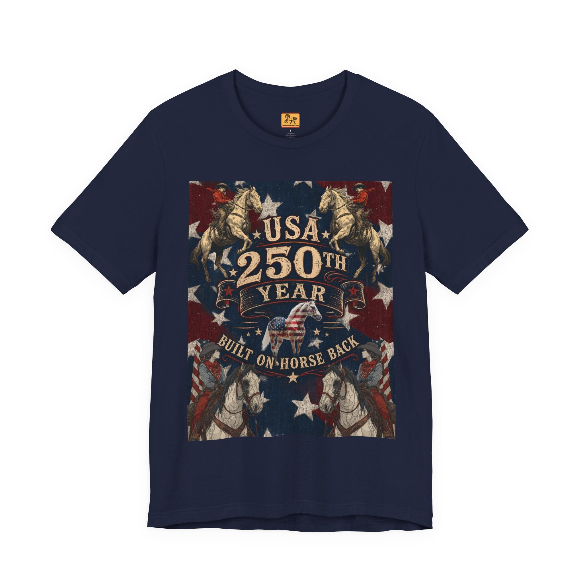 USA 250th Anniversary "Built on Horseback" Patriotic T-Shirt | American Equestrian Tee