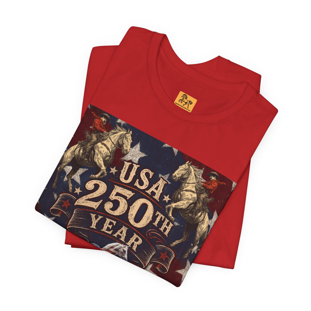 USA 250th Anniversary "Built on Horseback" Patriotic T-Shirt | American Equestrian Tee