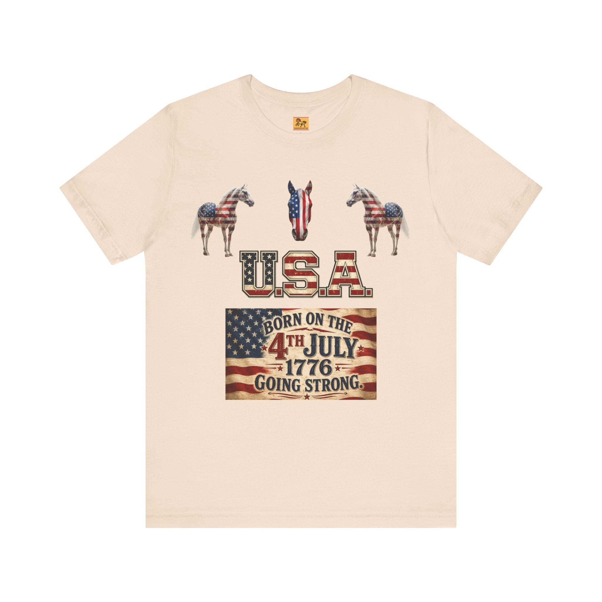 USA Born on the 4th of July 1776 Independence Day Patriotic T-Shirt | American Horse Tee