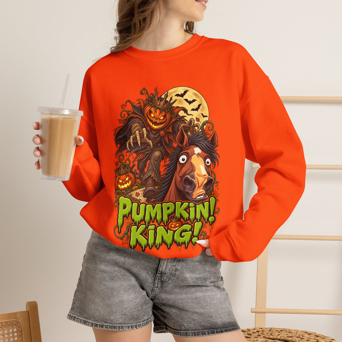 Pumpkin King! Spooky Horse Halloween Sweatshirt Funny Haunted Pony Crewneck