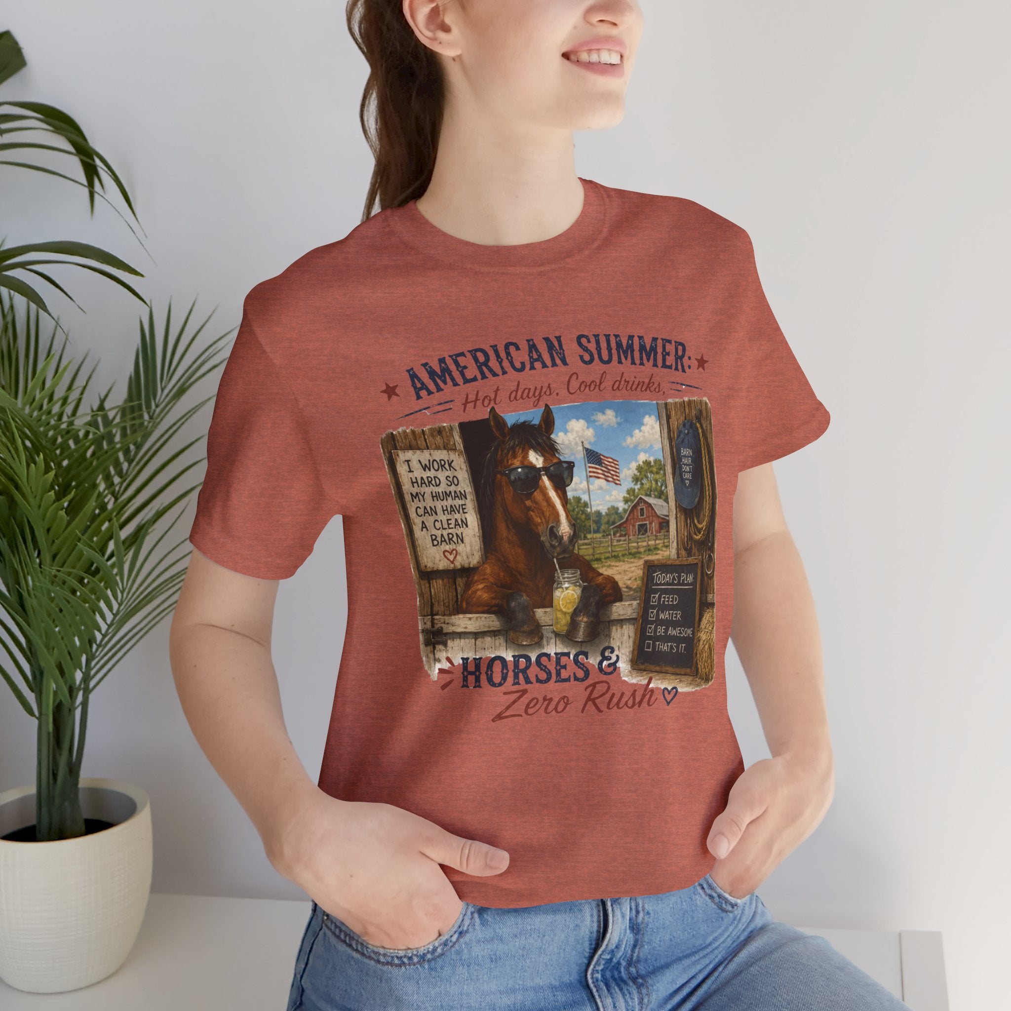 American Summer Horses T-Shirt | "Horses & Zero Rush" Vintage Farm Tee