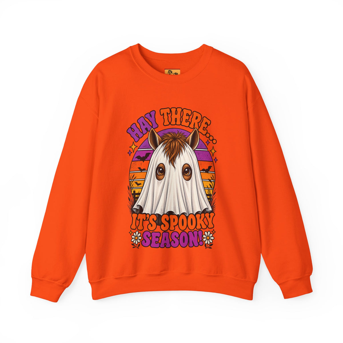 Hay There, It's Spooky Season! Ghost Horse Halloween Sweatshirt Funny Equestrian Crewneck