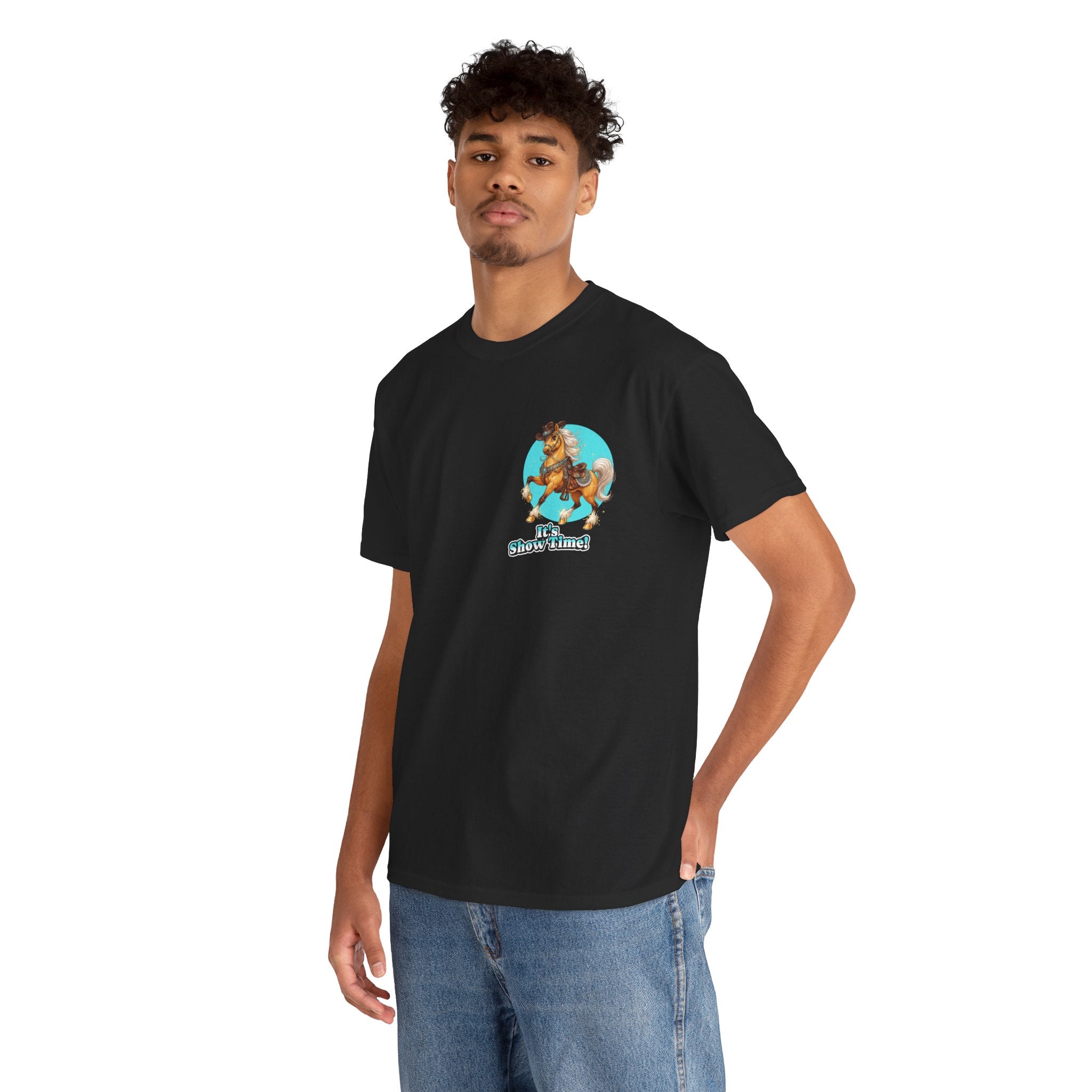 "It's Show Time!" Equestrian T-Shirt | Small Logo Horse Show Graphic Tee