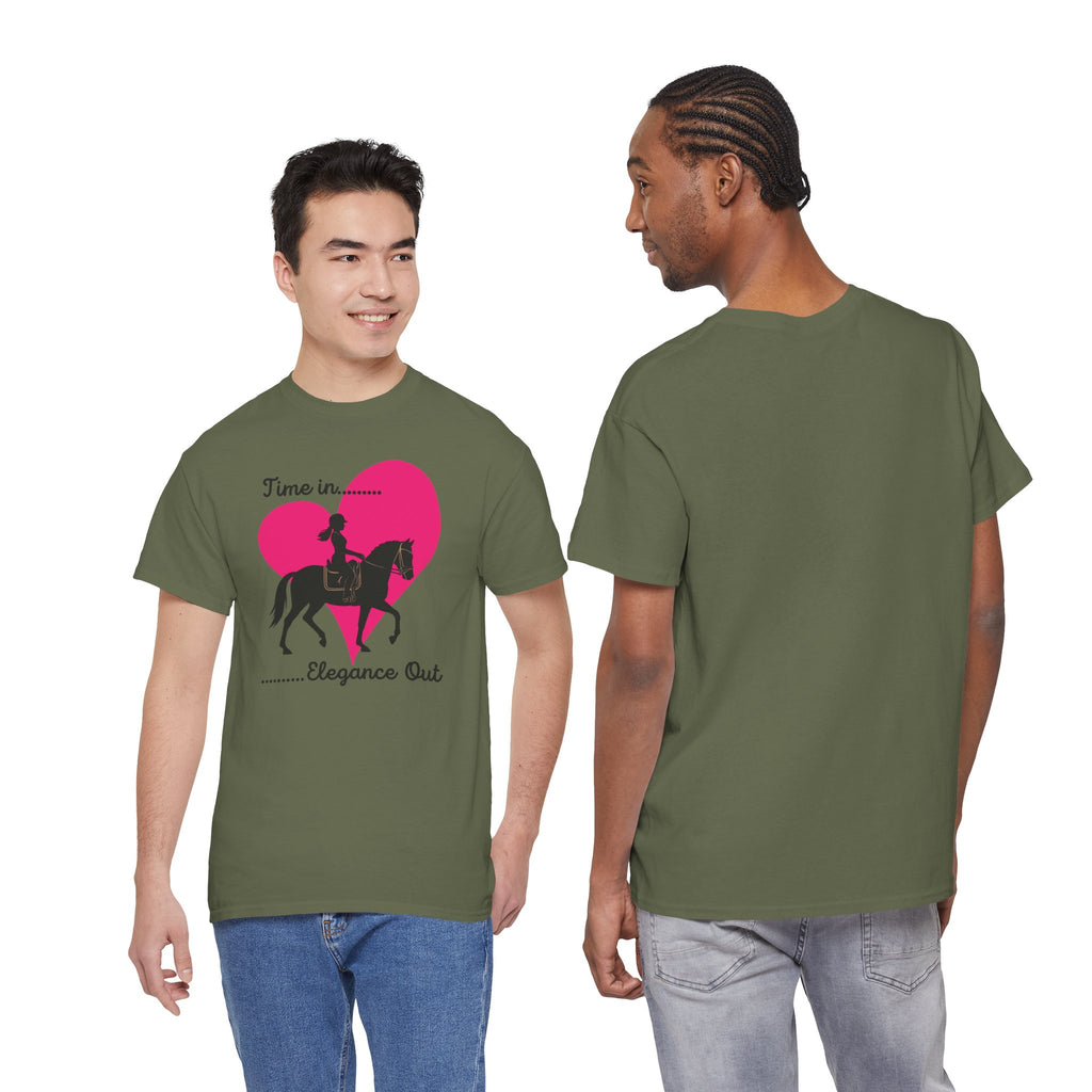 Time In, Elegance Out Equestrian T-Shirt Dressage & Horse Training Graphic Heart Tee