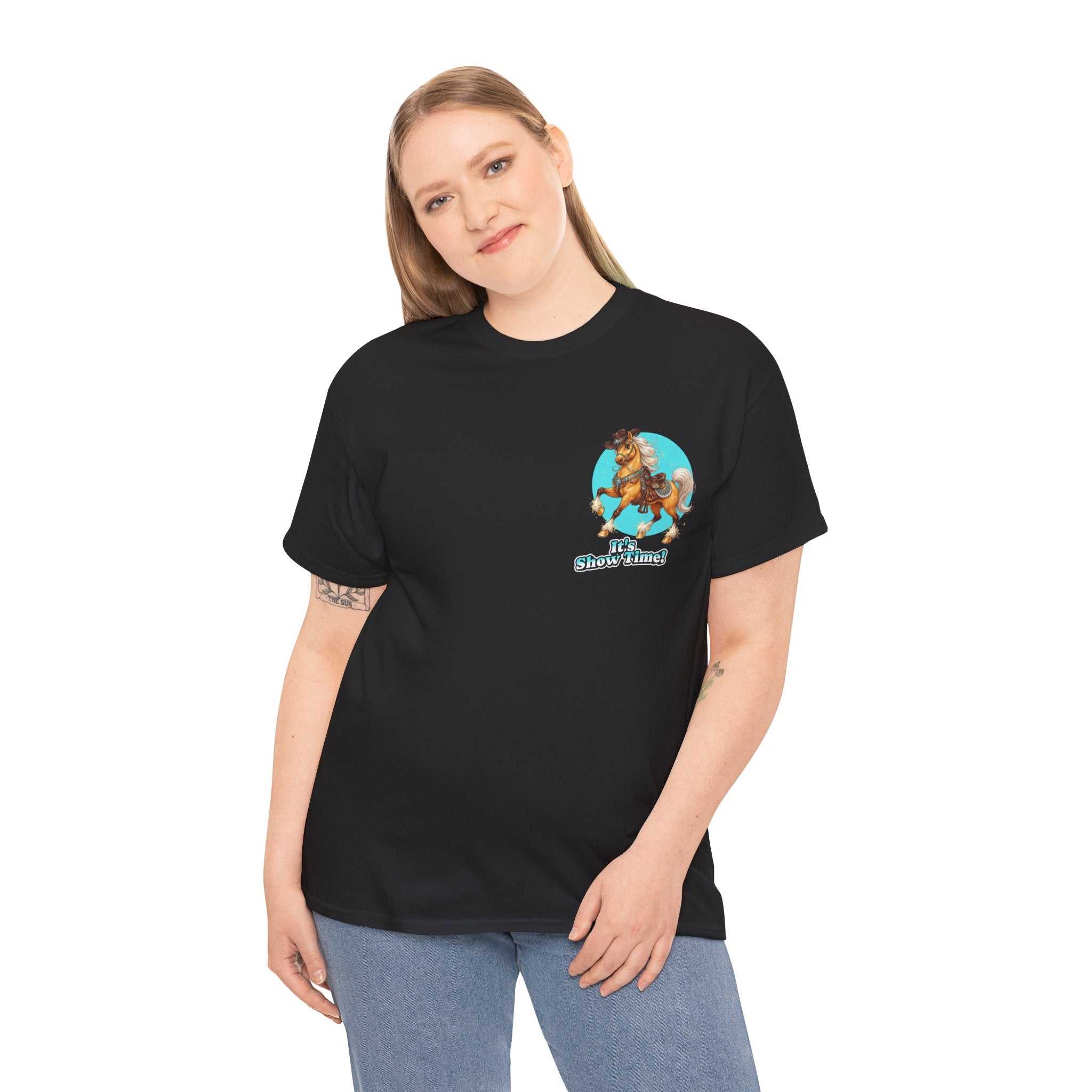 "It's Show Time!" Equestrian T-Shirt | Small Logo Horse Show Graphic Tee