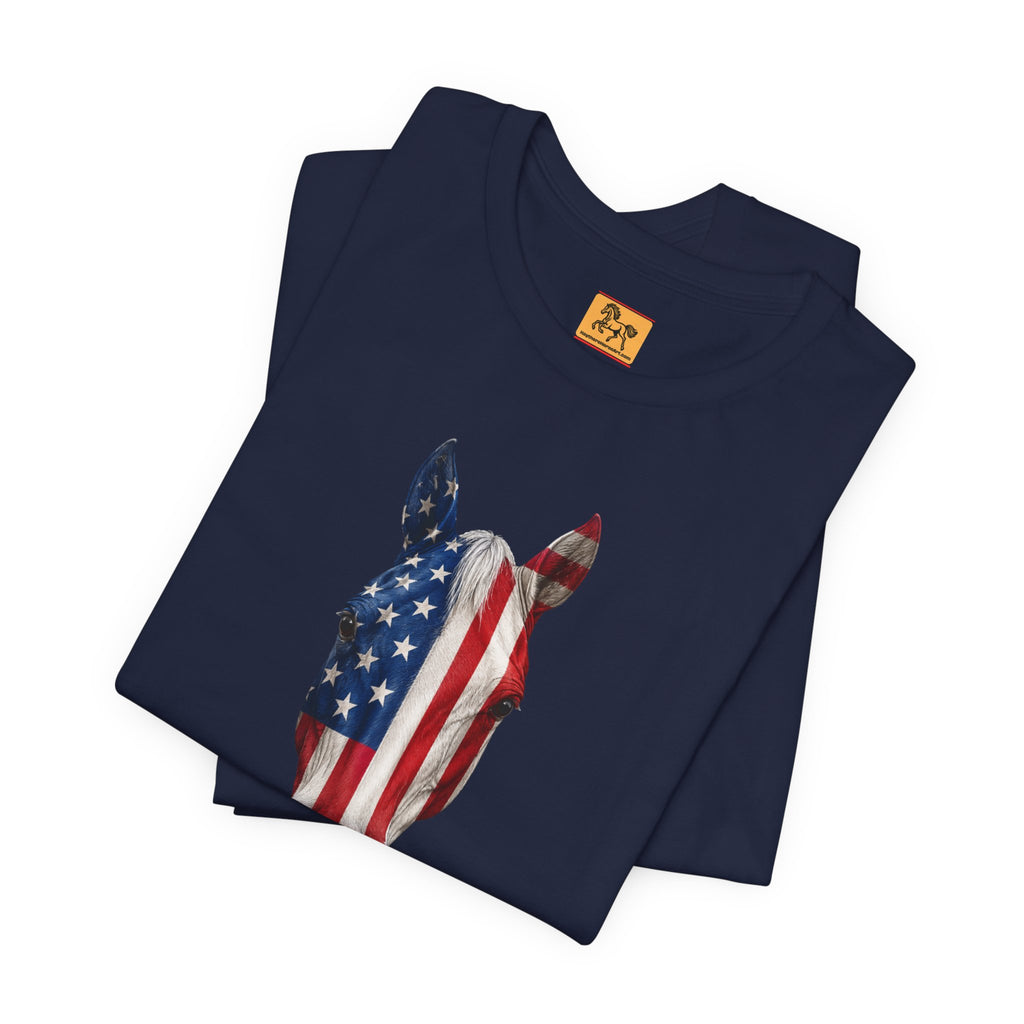 American Flag Horse Head Tee | Patriotic Equestrian T-Shirt for 4th of July