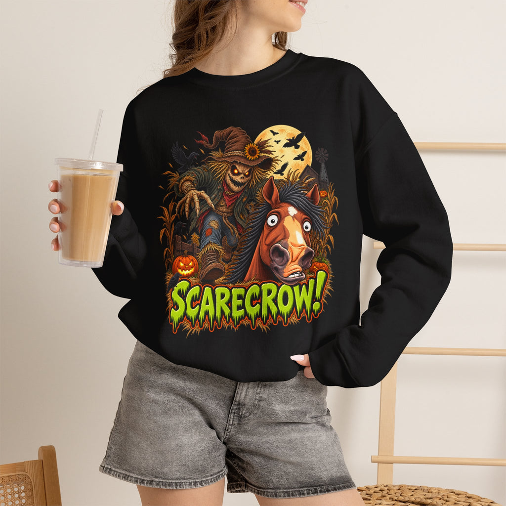 Scarecrow! Spooky Horse Halloween Sweatshirt, Funny Haunted Pony Crewneck