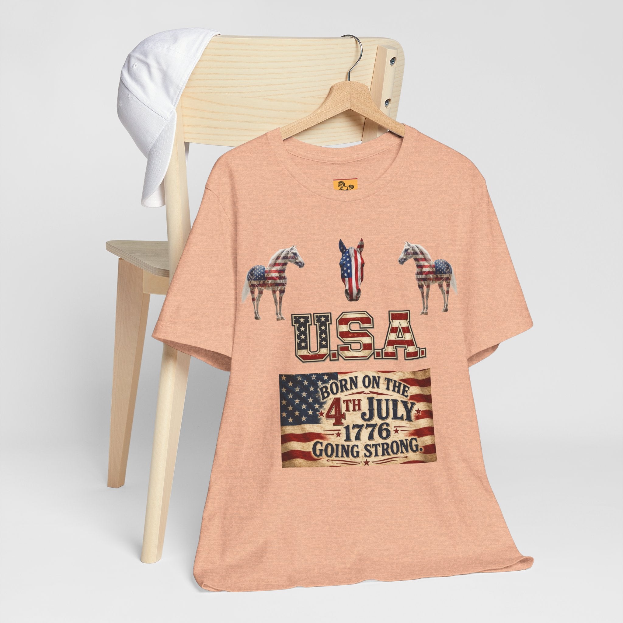USA Born on the 4th of July 1776 Independence Day Patriotic T-Shirt | American Horse Tee