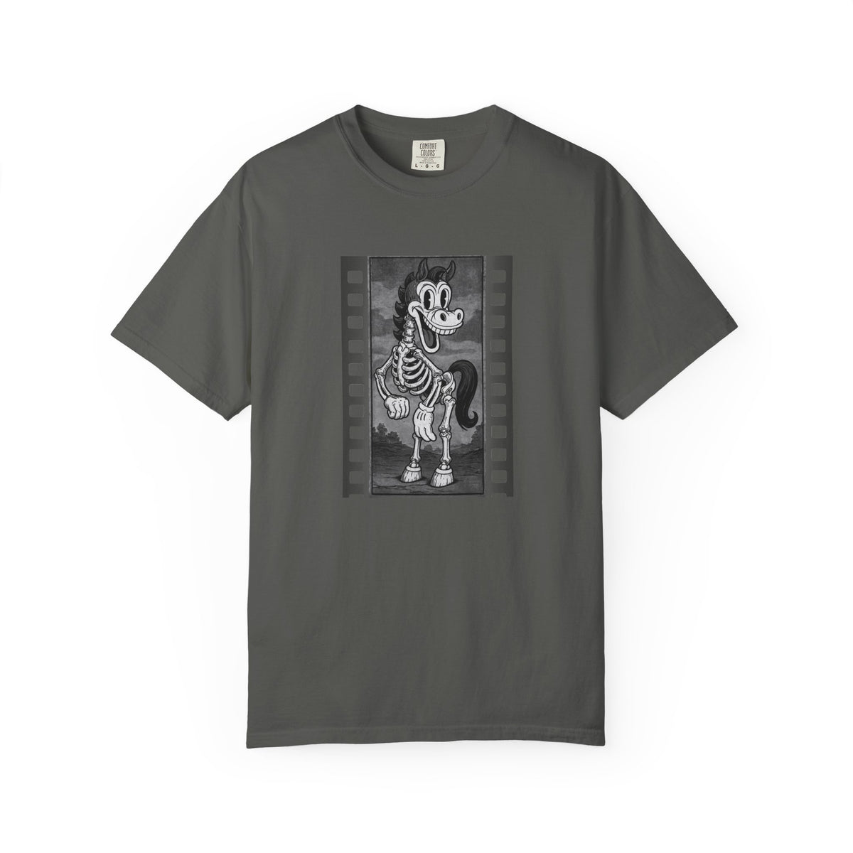 Funny Skeleton Horse Halloween T-Shirt Cute Vintage Cartoon Tee Comfort Colors 1717 Retro Film Reel Design