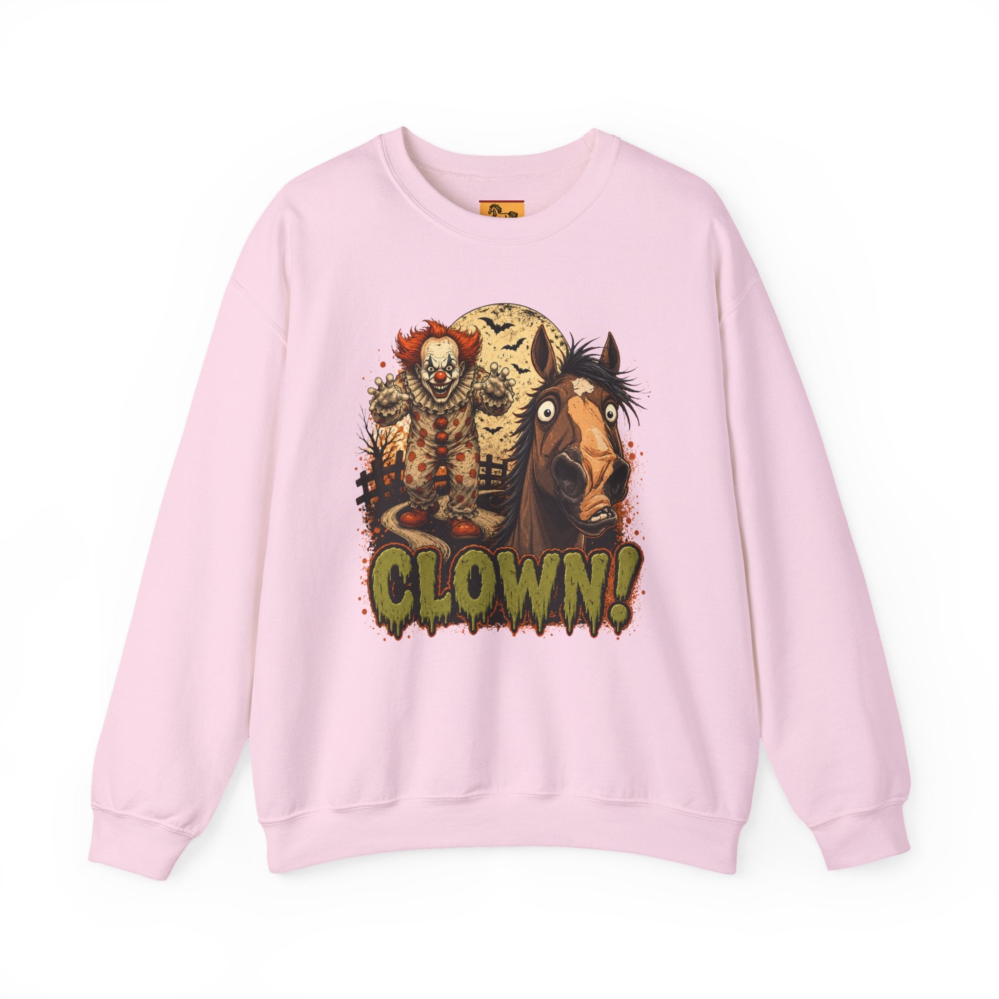 Clown! Creepy Carnival Horse Halloween Sweatshirt Funny Spooked Pony Crewneck
