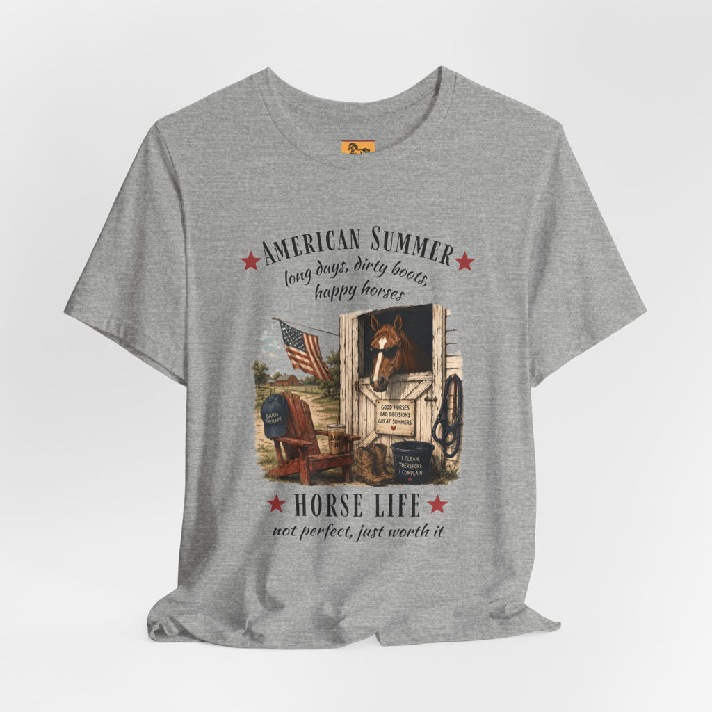 Horse Life American Summer T-Shirt | Rustic Equestrian Vintage Tee