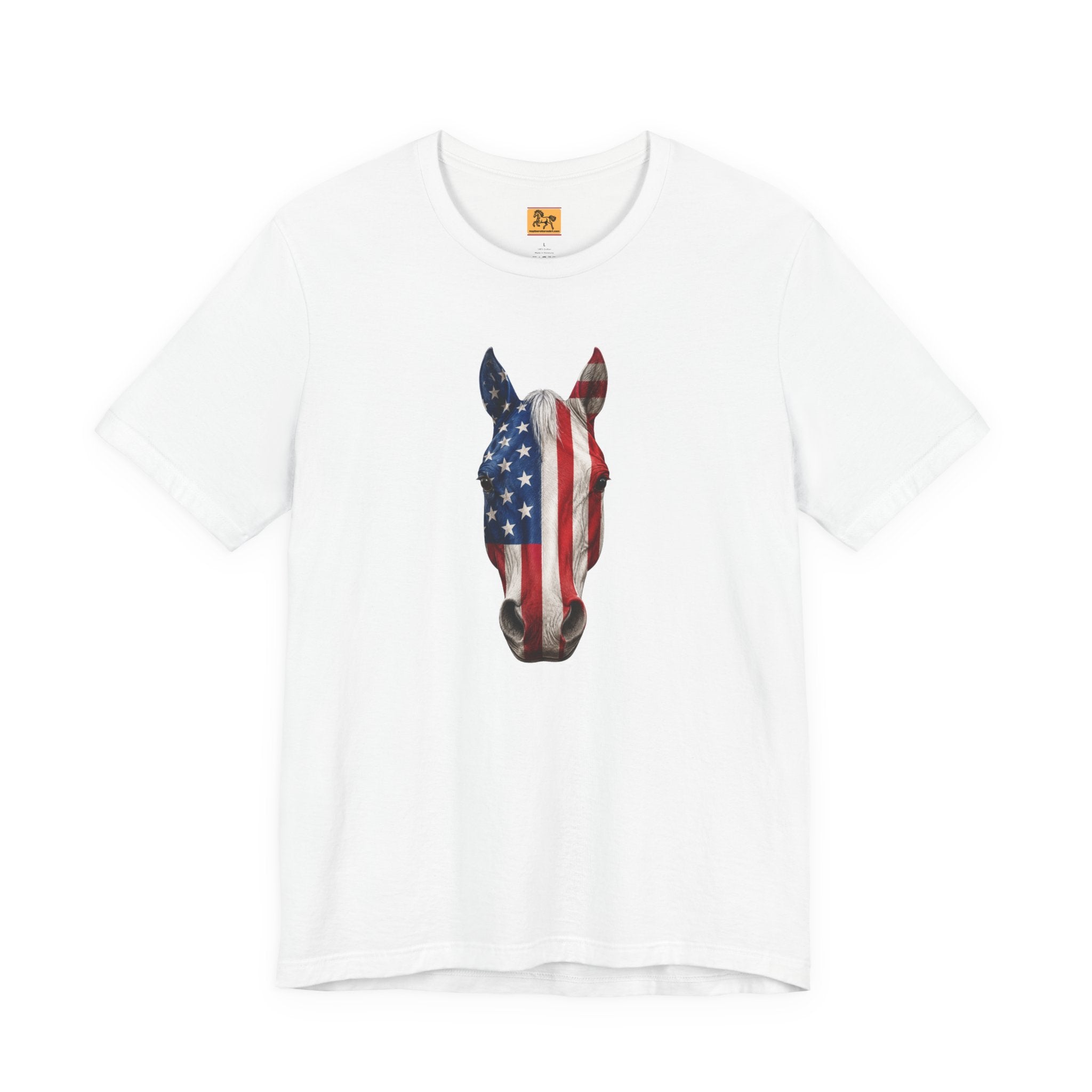 American flag horse head patriotic t-shirt for equestrians and horse lovers, unisex 4th of July graphic tee