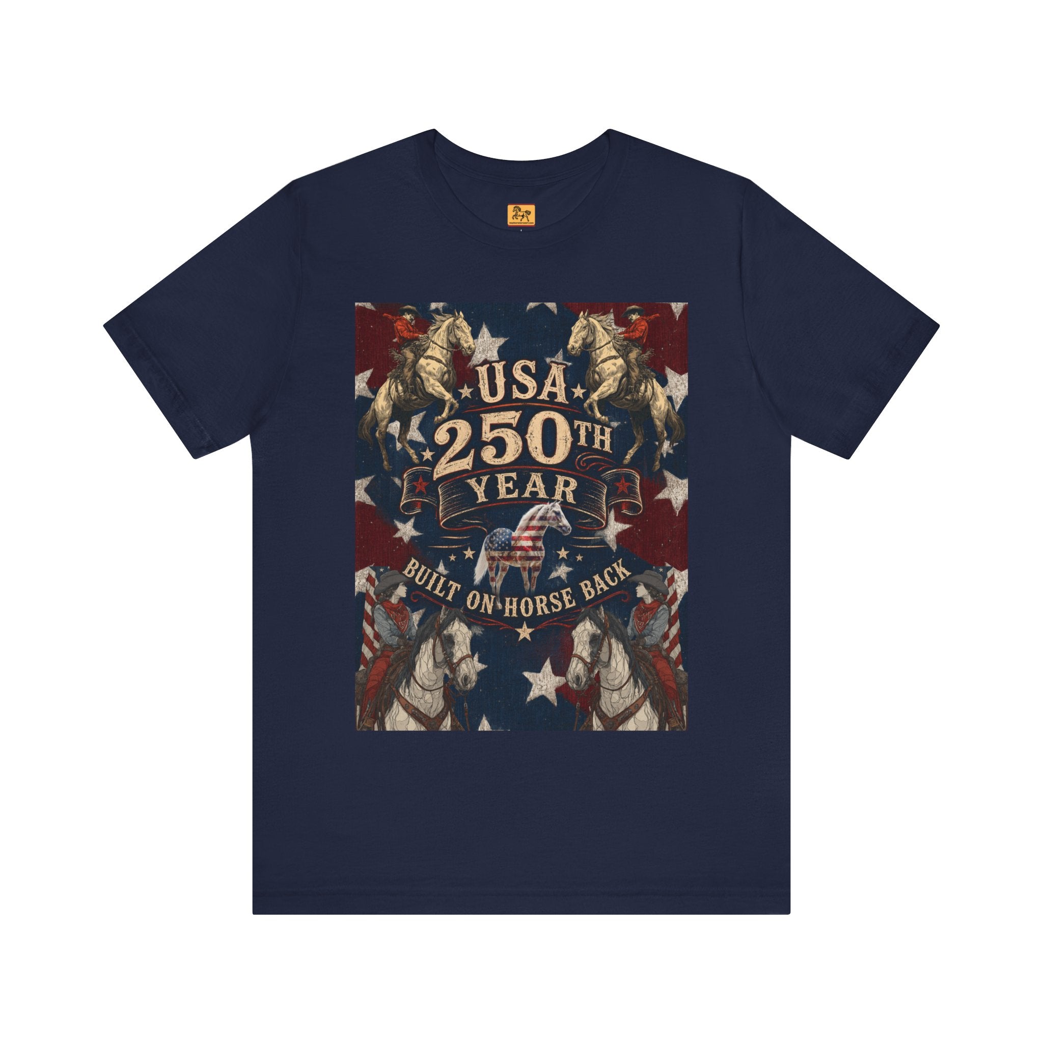 USA 250th Anniversary "Built on Horseback" Patriotic T-Shirt | American Equestrian Tee