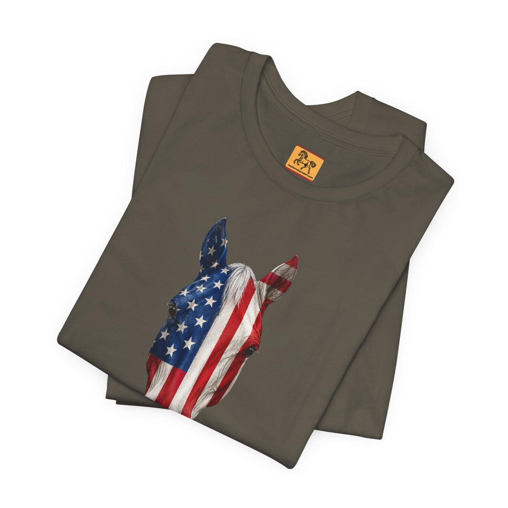 American Flag Horse Head Tee | Patriotic Equestrian T-Shirt for 4th of July