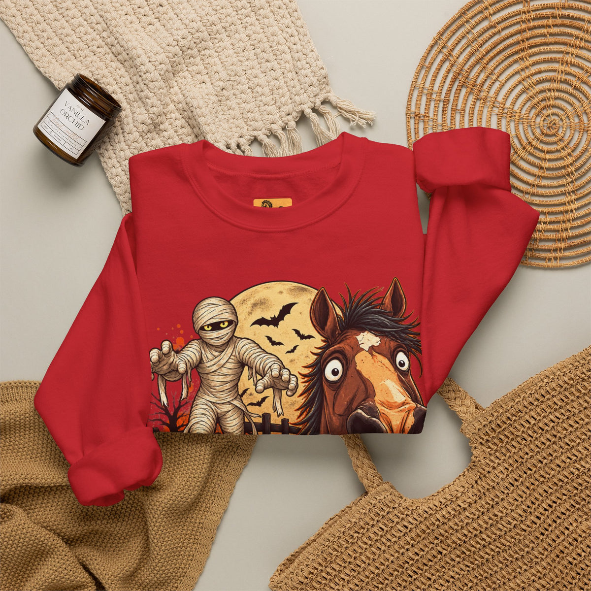 Mummy! Spooky Horse Halloween Sweatshirt Funny Haunted Pony Crewneck