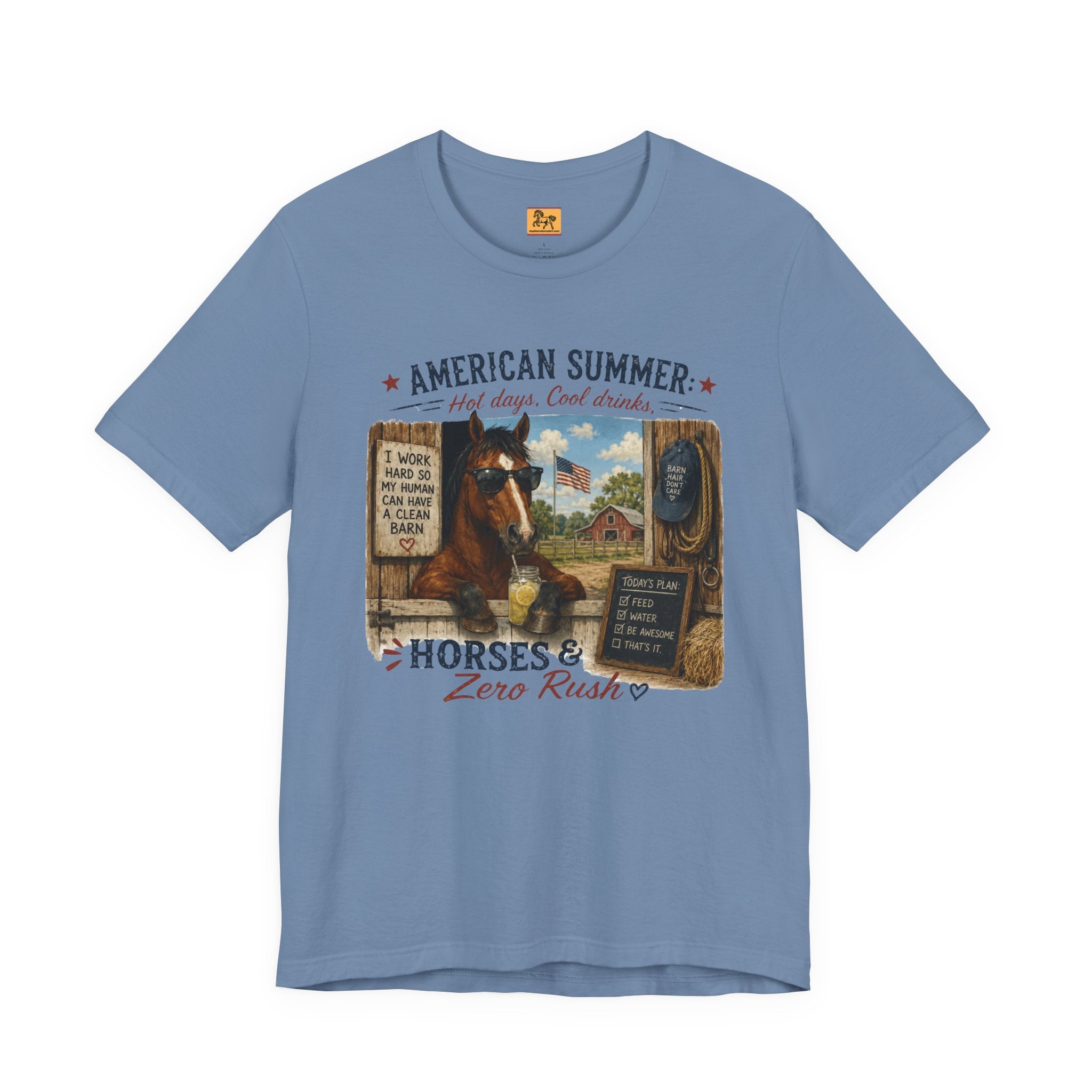 American Summer Horses T-Shirt | "Horses & Zero Rush" Vintage Farm Tee