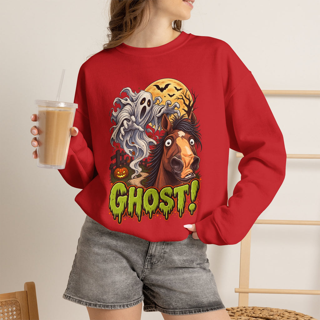 Ghost! Spooky Horse Halloween Sweatshirt Funny Haunted Pony Crewneck
