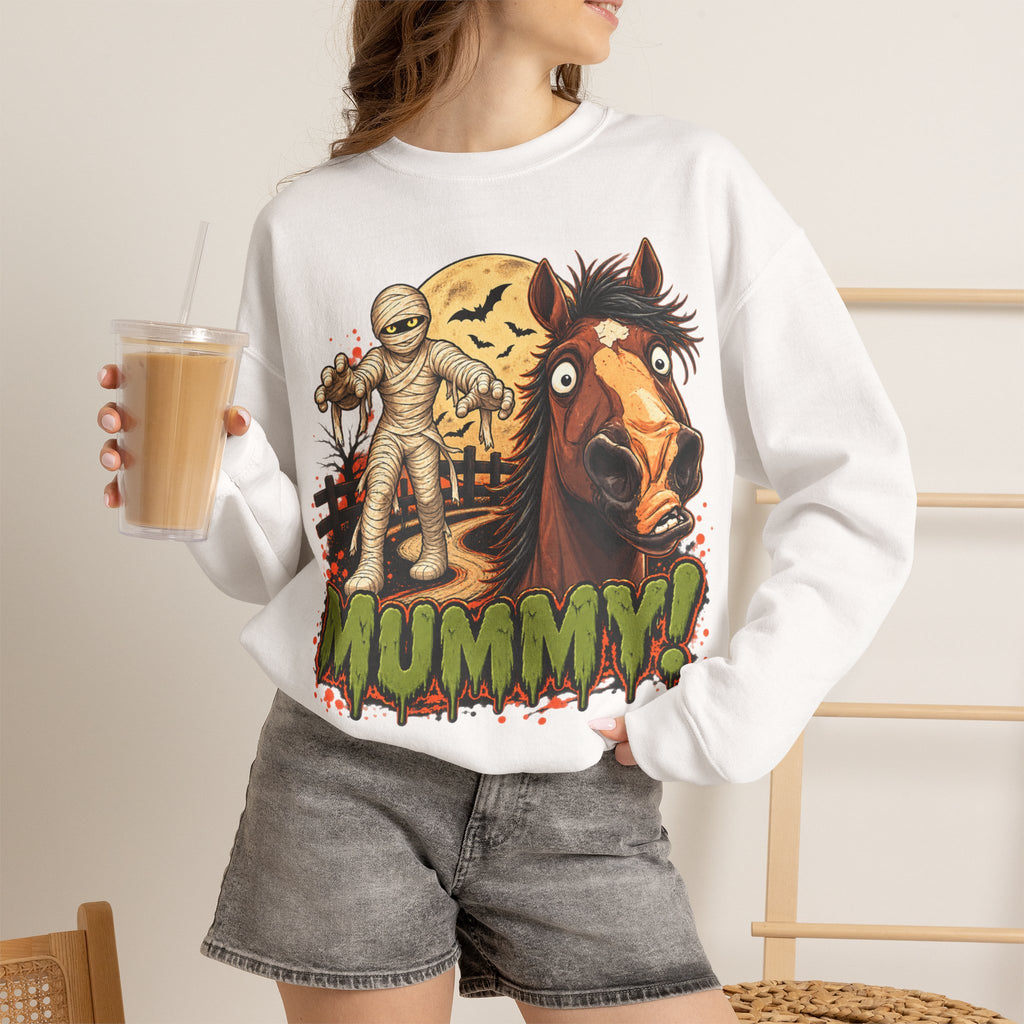 Mummy! Spooky Horse Halloween Sweatshirt Funny Haunted Pony Crewneck