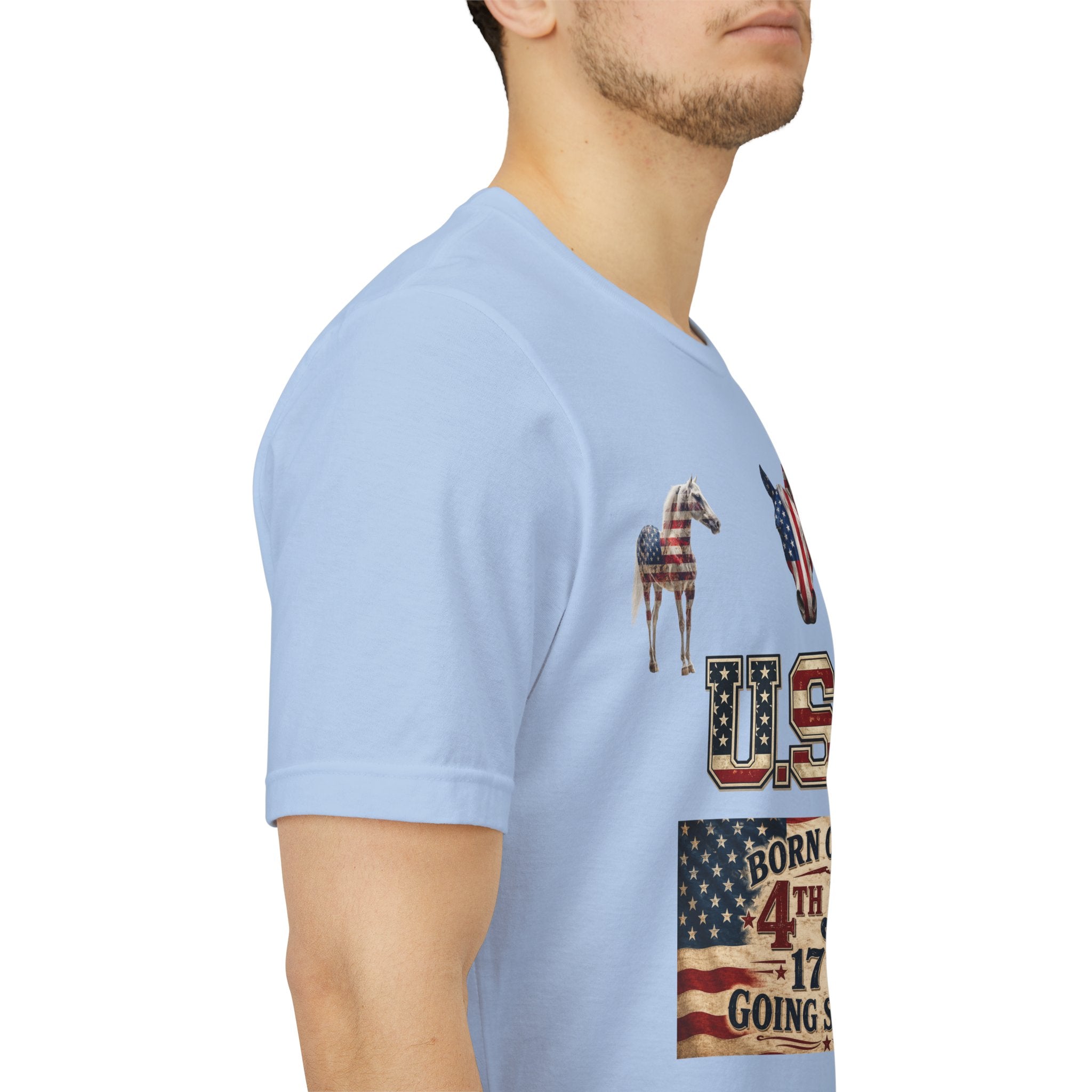 USA Born on the 4th of July 1776 Independence Day Patriotic T-Shirt | American Horse Tee