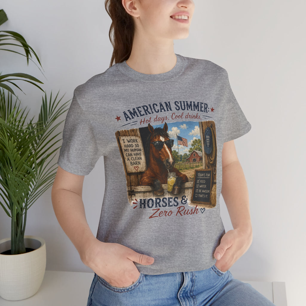 American Summer Horses T-Shirt | "Horses & Zero Rush" Vintage Farm Tee
