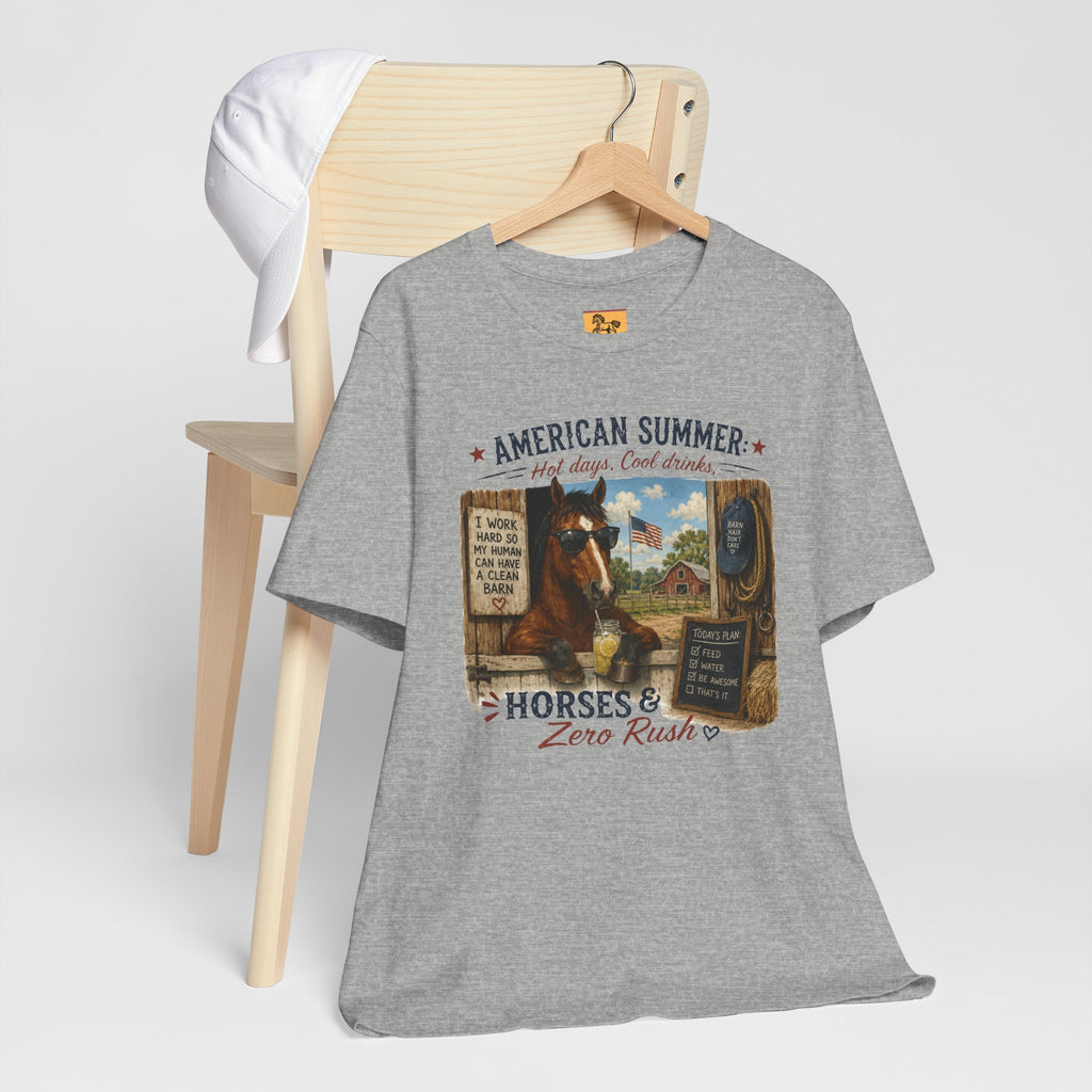 American Summer Horses T-Shirt | "Horses & Zero Rush" Vintage Farm Tee