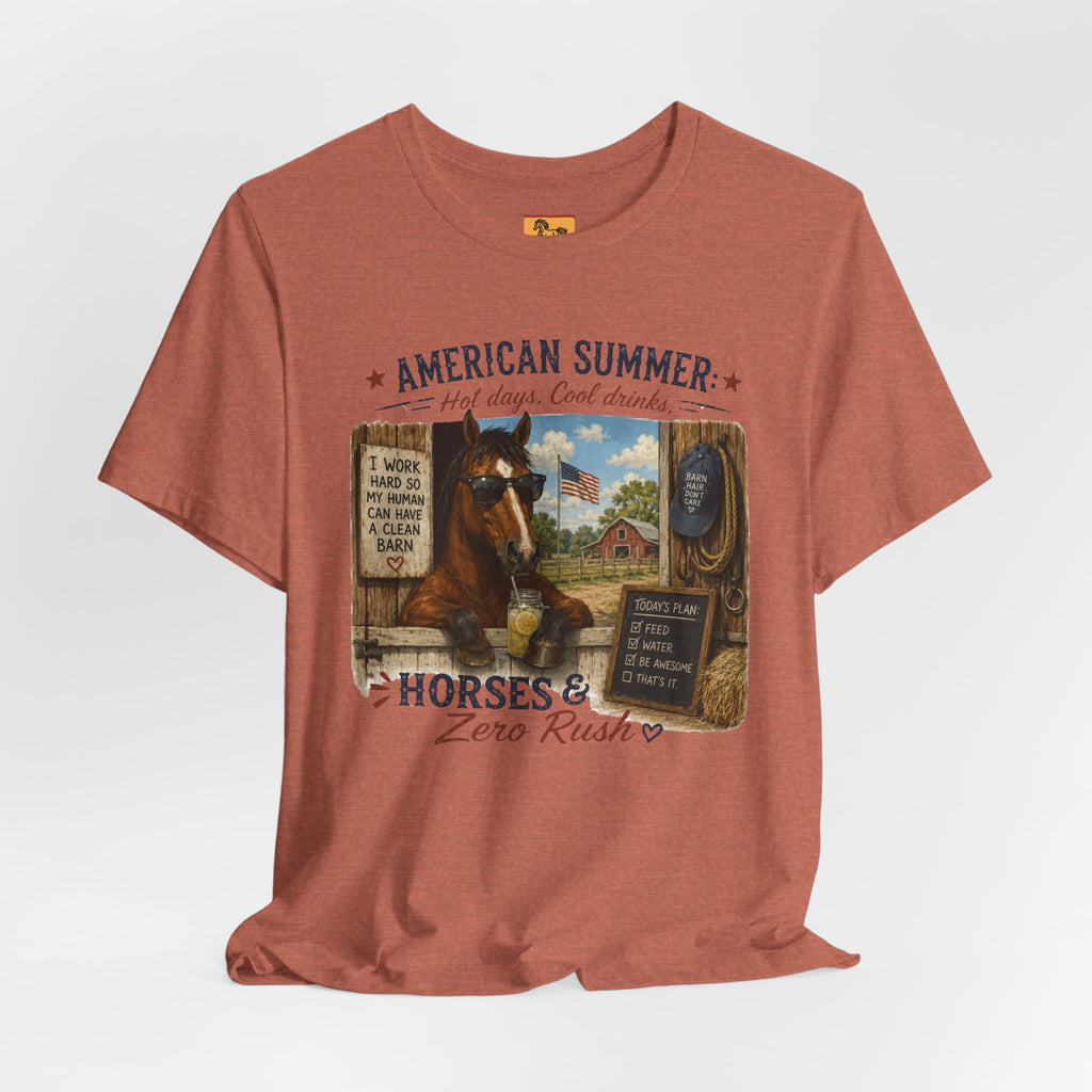 American Summer Horses T-Shirt | "Horses & Zero Rush" Vintage Farm Tee
