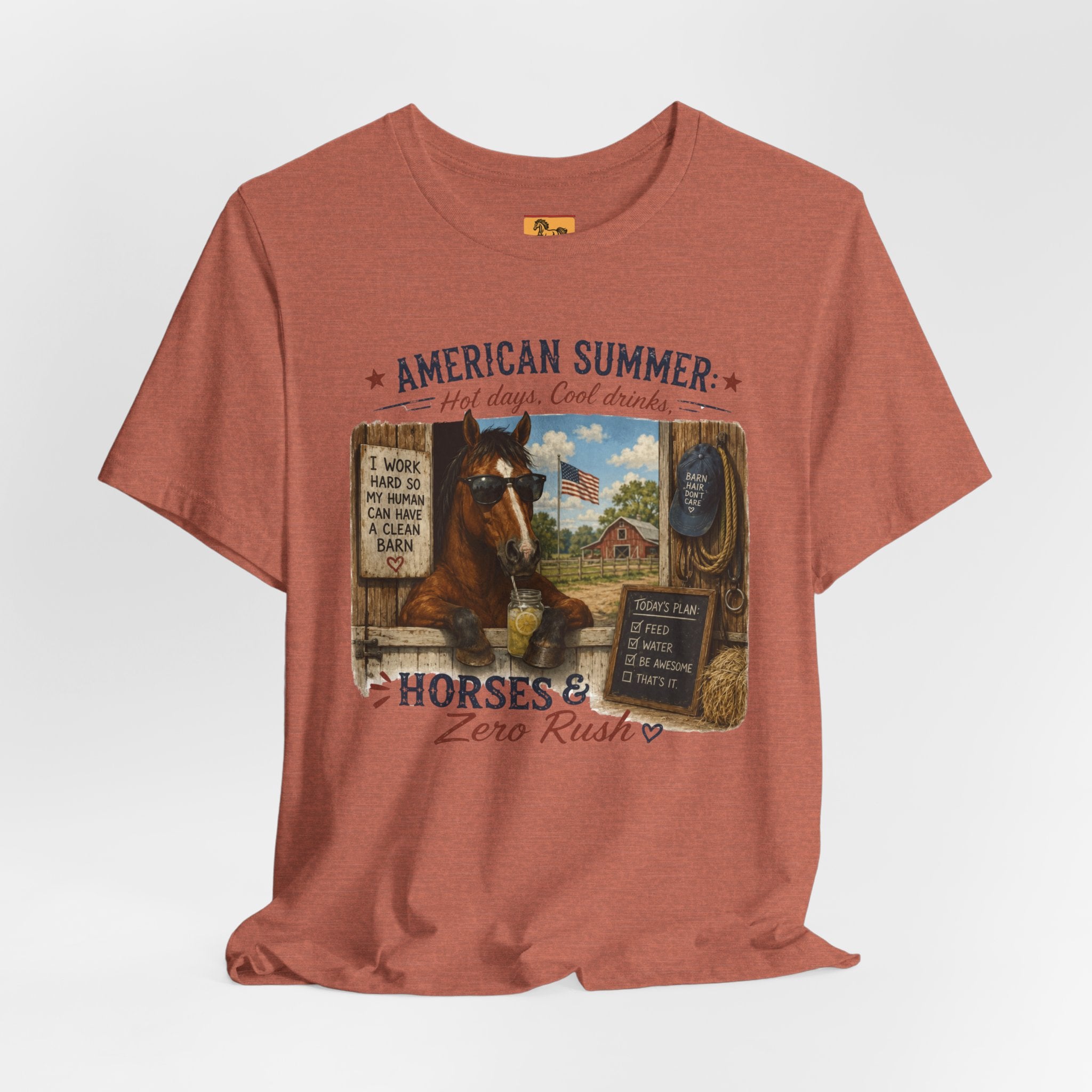 American Summer Horses T-Shirt | "Horses & Zero Rush" Vintage Farm Tee