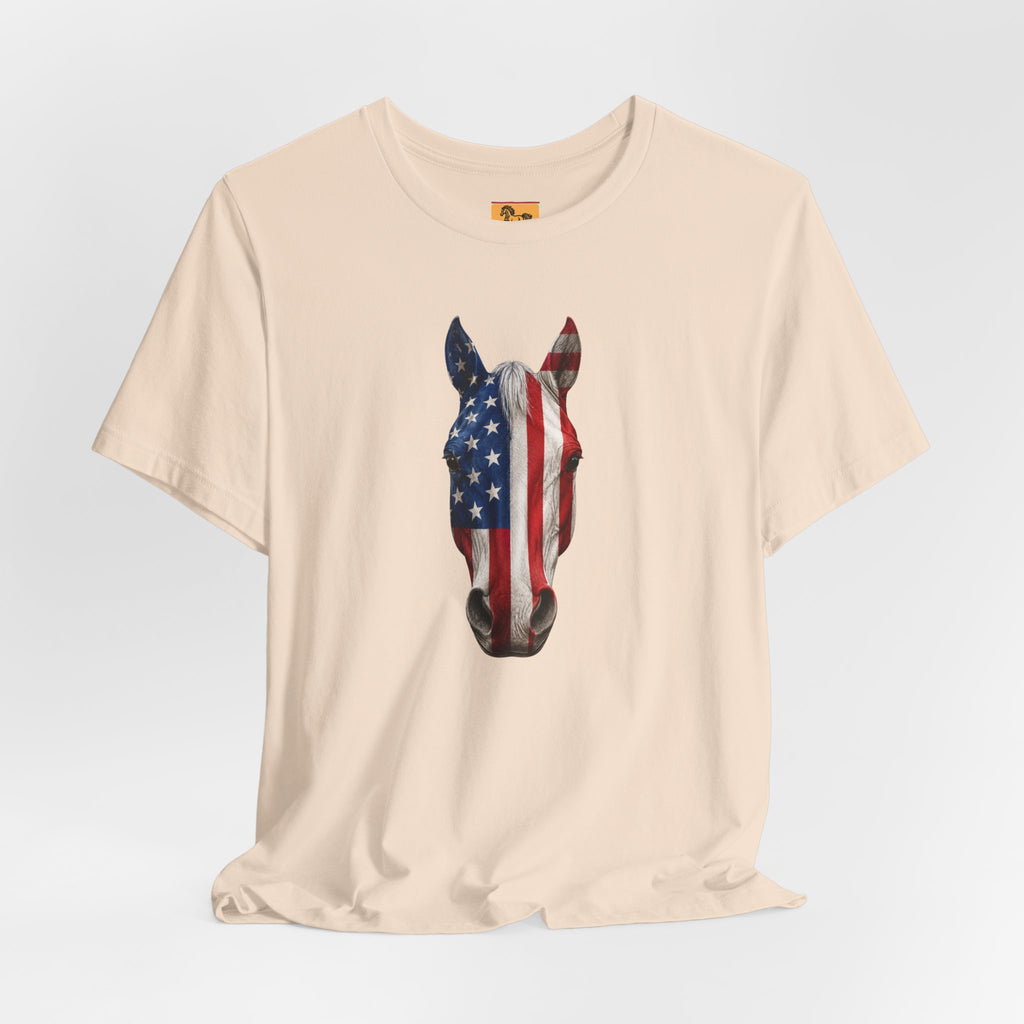 American Flag Horse Head Tee | Patriotic Equestrian T-Shirt for 4th of July