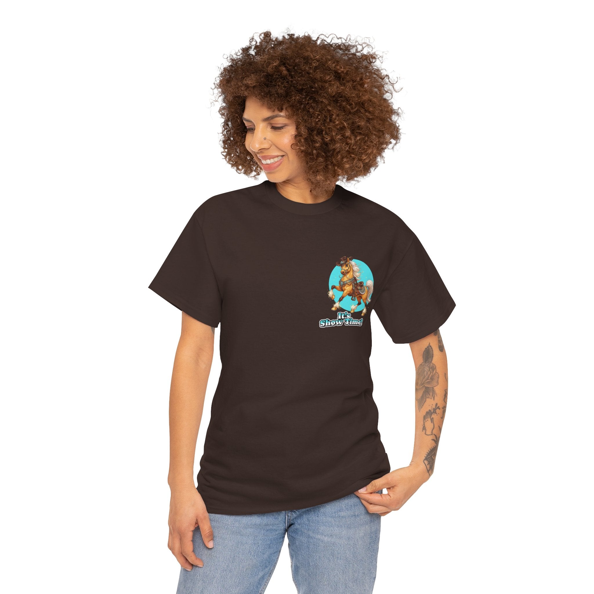 "It's Show Time!" Equestrian T-Shirt | Small Logo Horse Show Graphic Tee