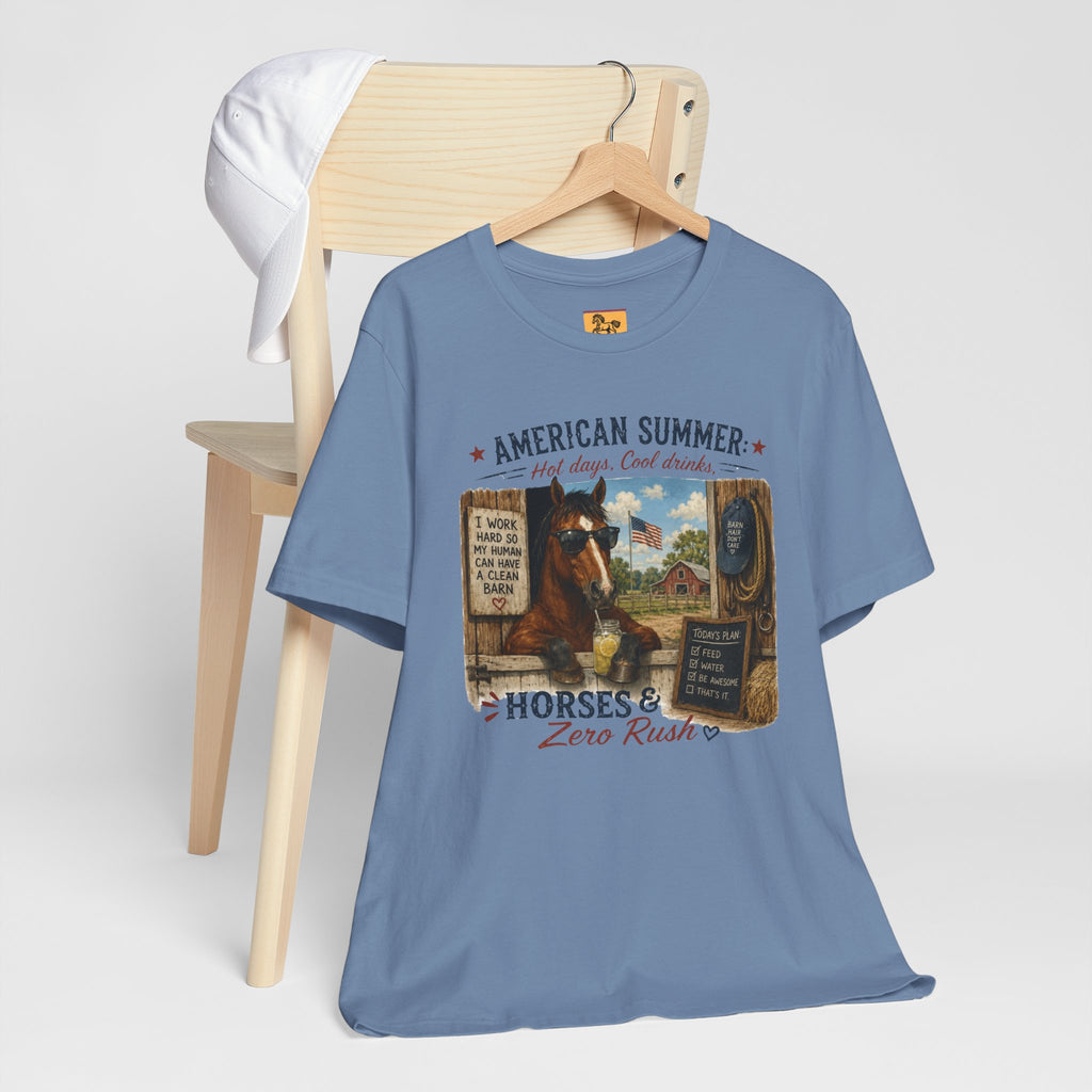 American Summer Horses T-Shirt | "Horses & Zero Rush" Vintage Farm Tee