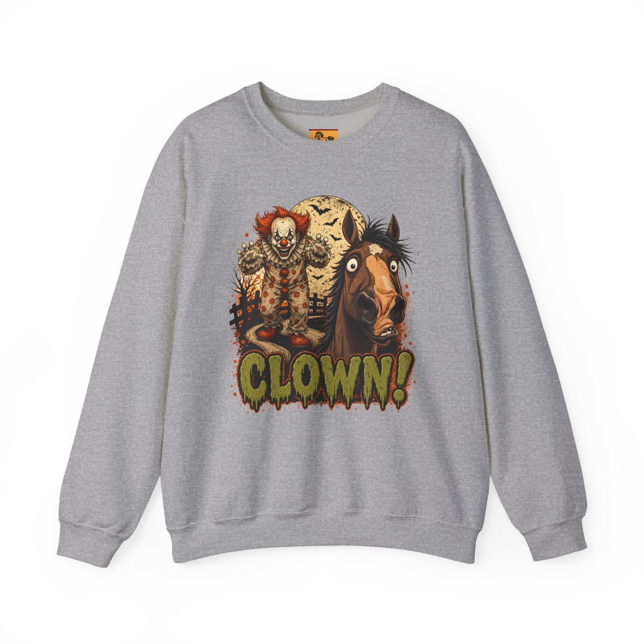 Clown! Creepy Carnival Horse Halloween Sweatshirt Funny Spooked Pony Crewneck