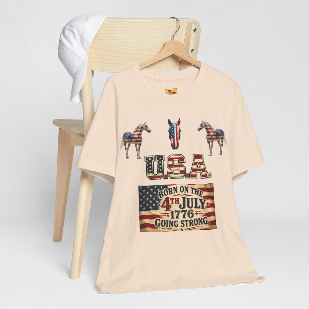 USA Born on the 4th of July 1776 Independence Day Patriotic T-Shirt | American Horse Tee