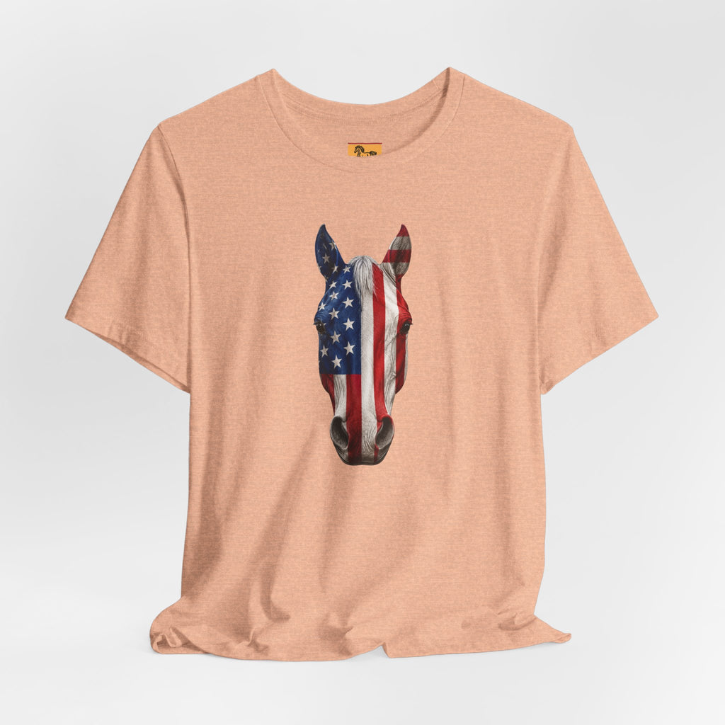 American Flag Horse Head Tee | Patriotic Equestrian T-Shirt for 4th of July