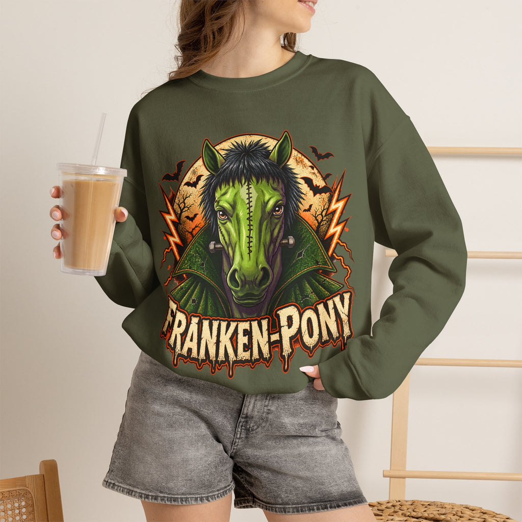 Franken-Pony Halloween Sweatshirt, Mad Science Monster Horse Crewneck