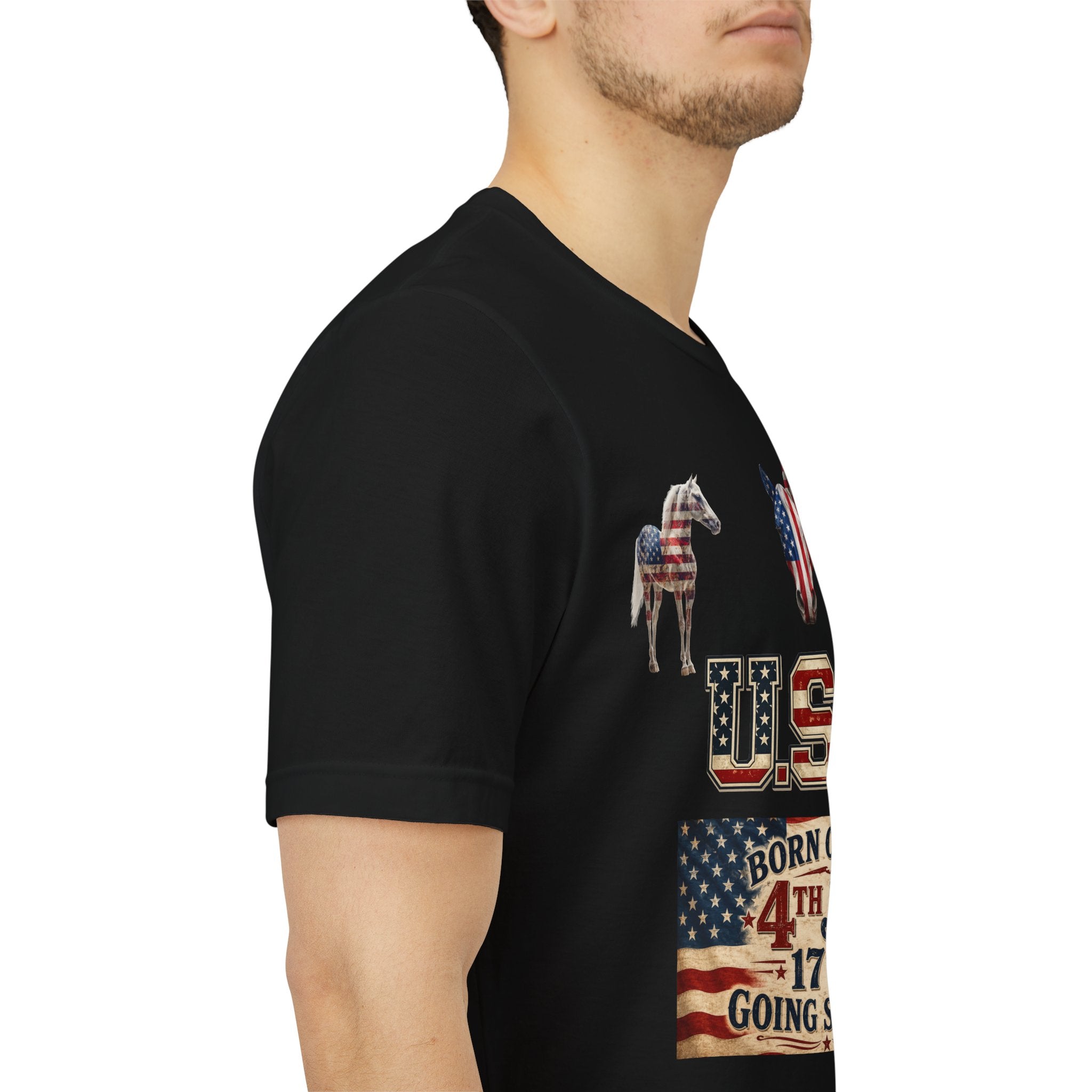USA Born on the 4th of July 1776 Independence Day Patriotic T-Shirt | American Horse Tee