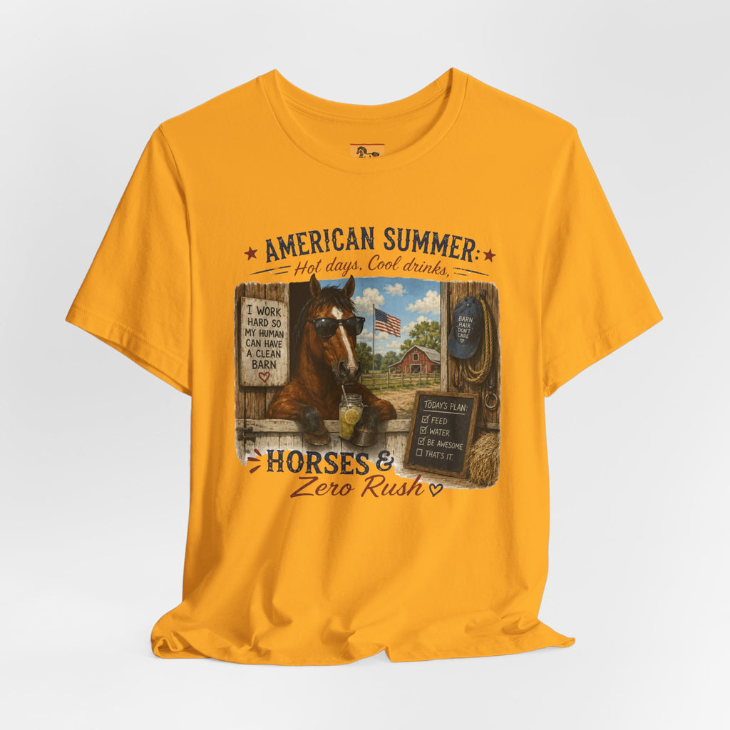 American Summer Horses T-Shirt | "Horses & Zero Rush" Vintage Farm Tee