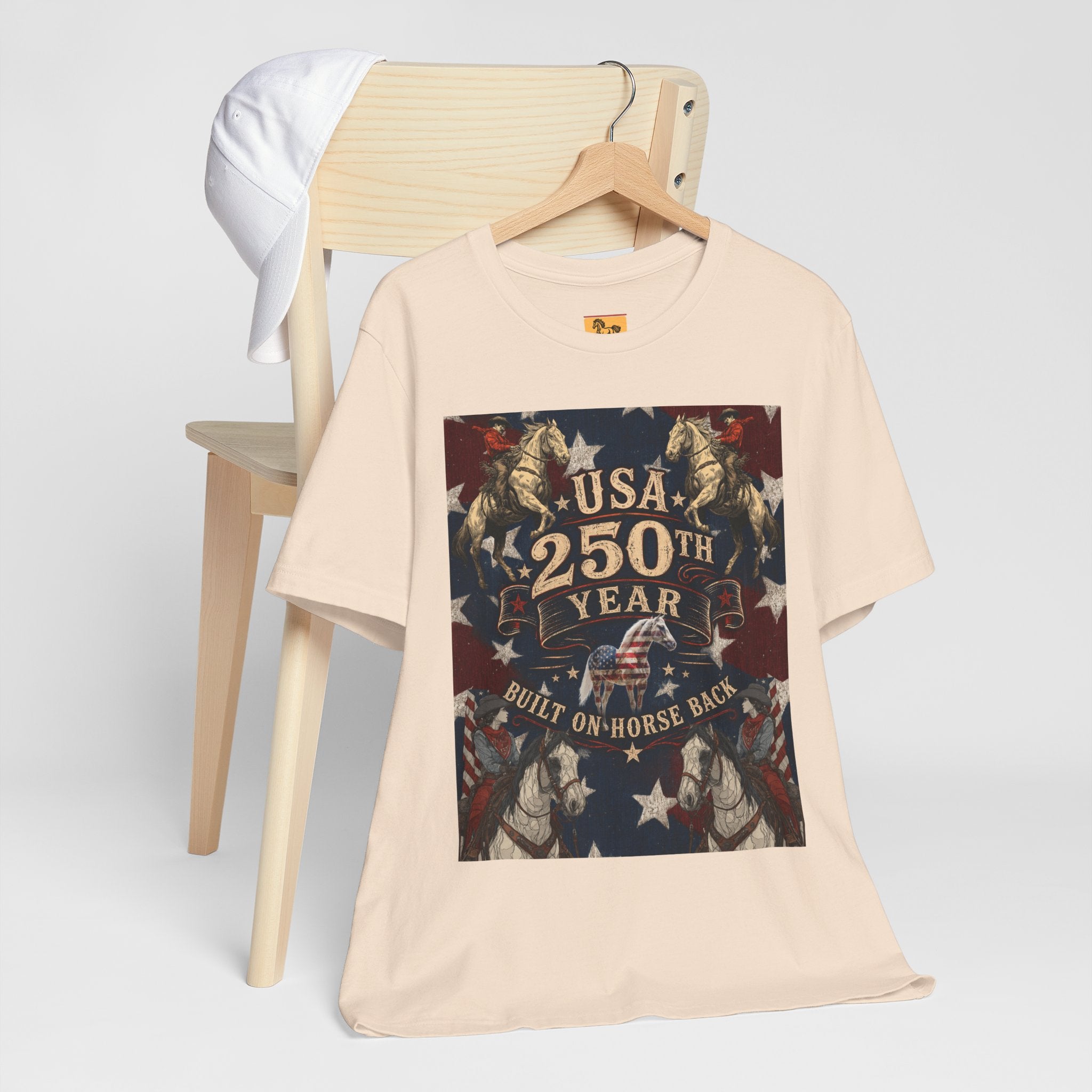 USA 250th Anniversary "Built on Horseback" Patriotic T-Shirt | American Equestrian Tee