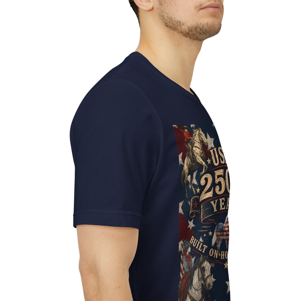 USA 250th Anniversary "Built on Horseback" Patriotic T-Shirt | American Equestrian Tee