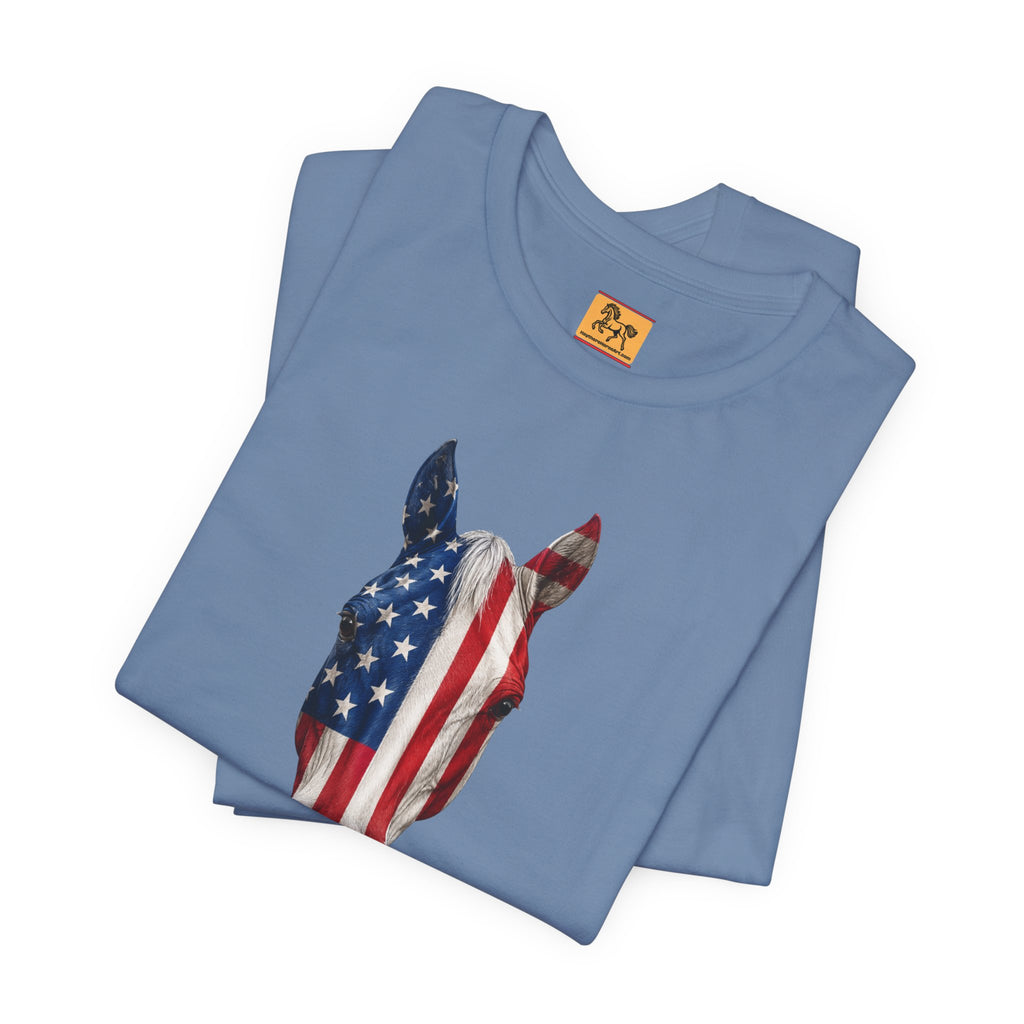 American Flag Horse Head Tee | Patriotic Equestrian T-Shirt for 4th of July