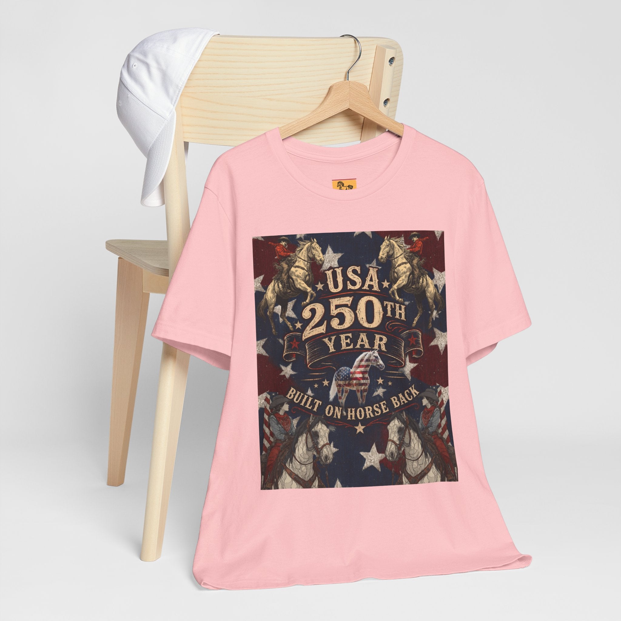 USA 250th Anniversary "Built on Horseback" Patriotic T-Shirt | American Equestrian Tee