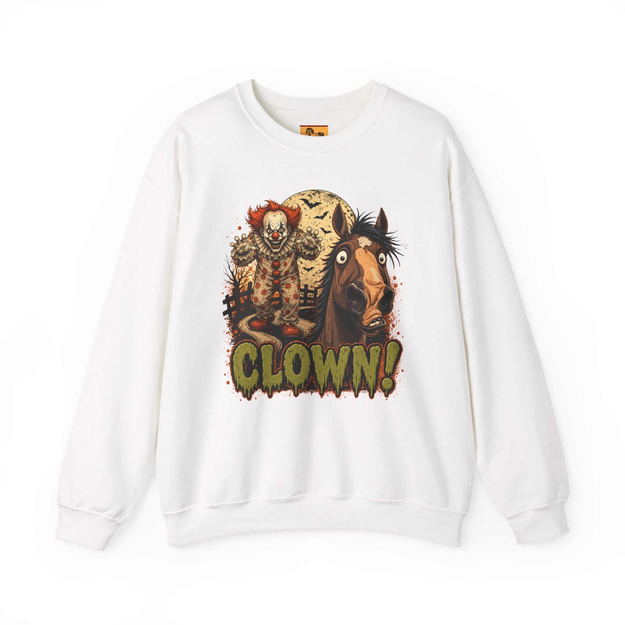 Clown! Creepy Carnival Horse Halloween Sweatshirt Funny Spooked Pony Crewneck
