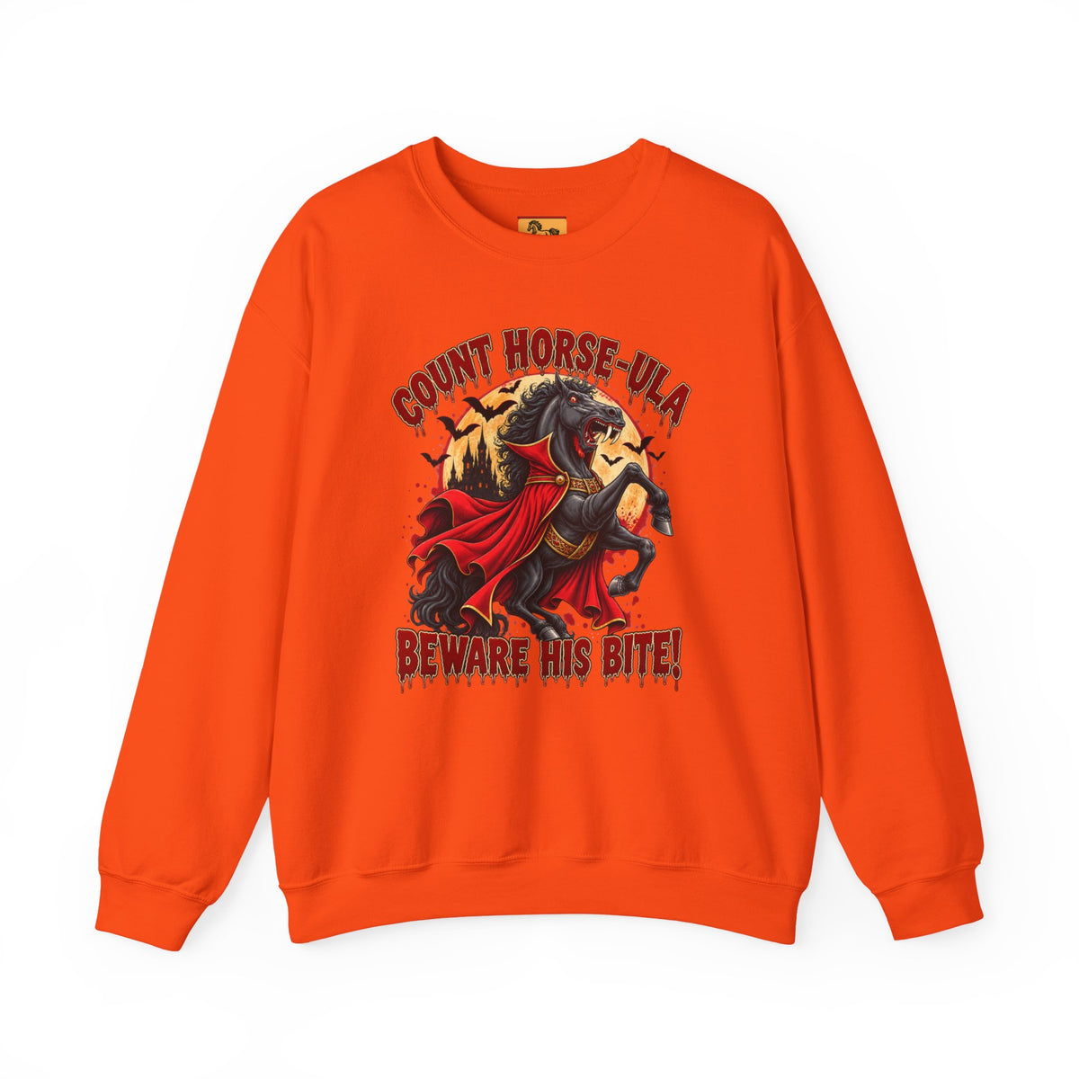 Count Horse-ula Halloween Sweatshirt Vampire Horse Crewneck, Beware His Bite