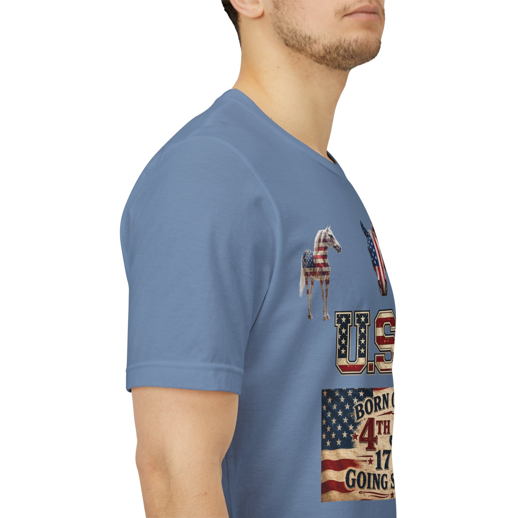USA Born on the 4th of July 1776 Independence Day Patriotic T-Shirt | American Horse Tee
