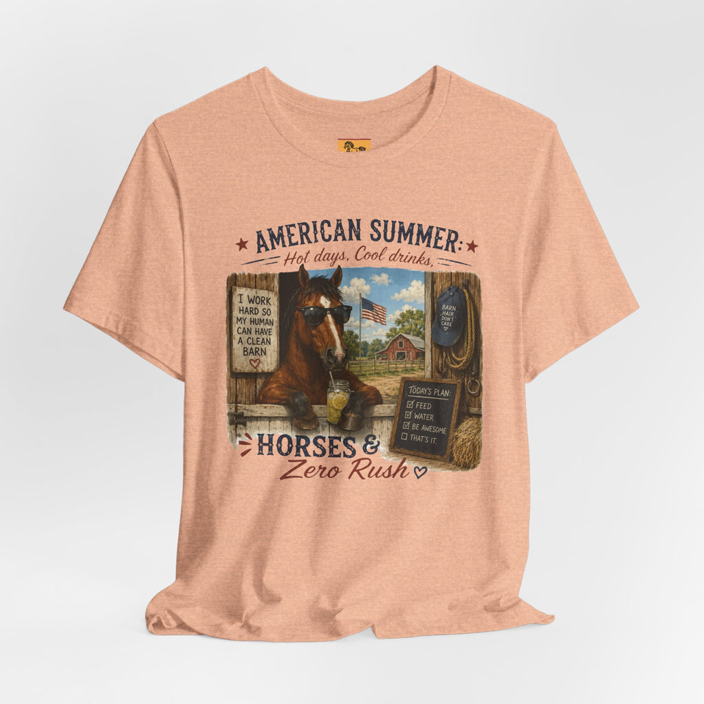 American Summer Horses T-Shirt | "Horses & Zero Rush" Vintage Farm Tee