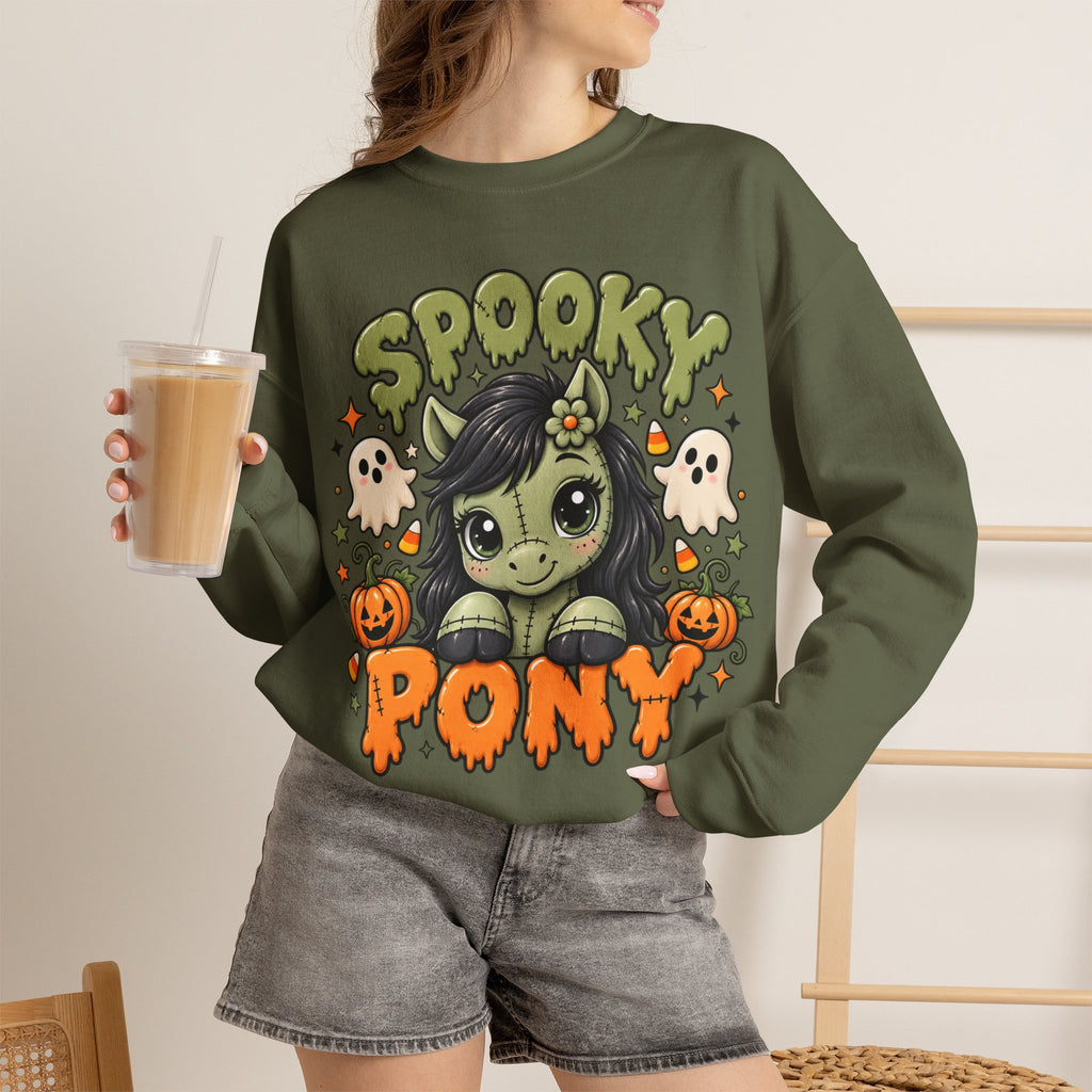 Spooky Pony Cute Halloween Sweatshirt Kawaii Stitched Pony Crewneck