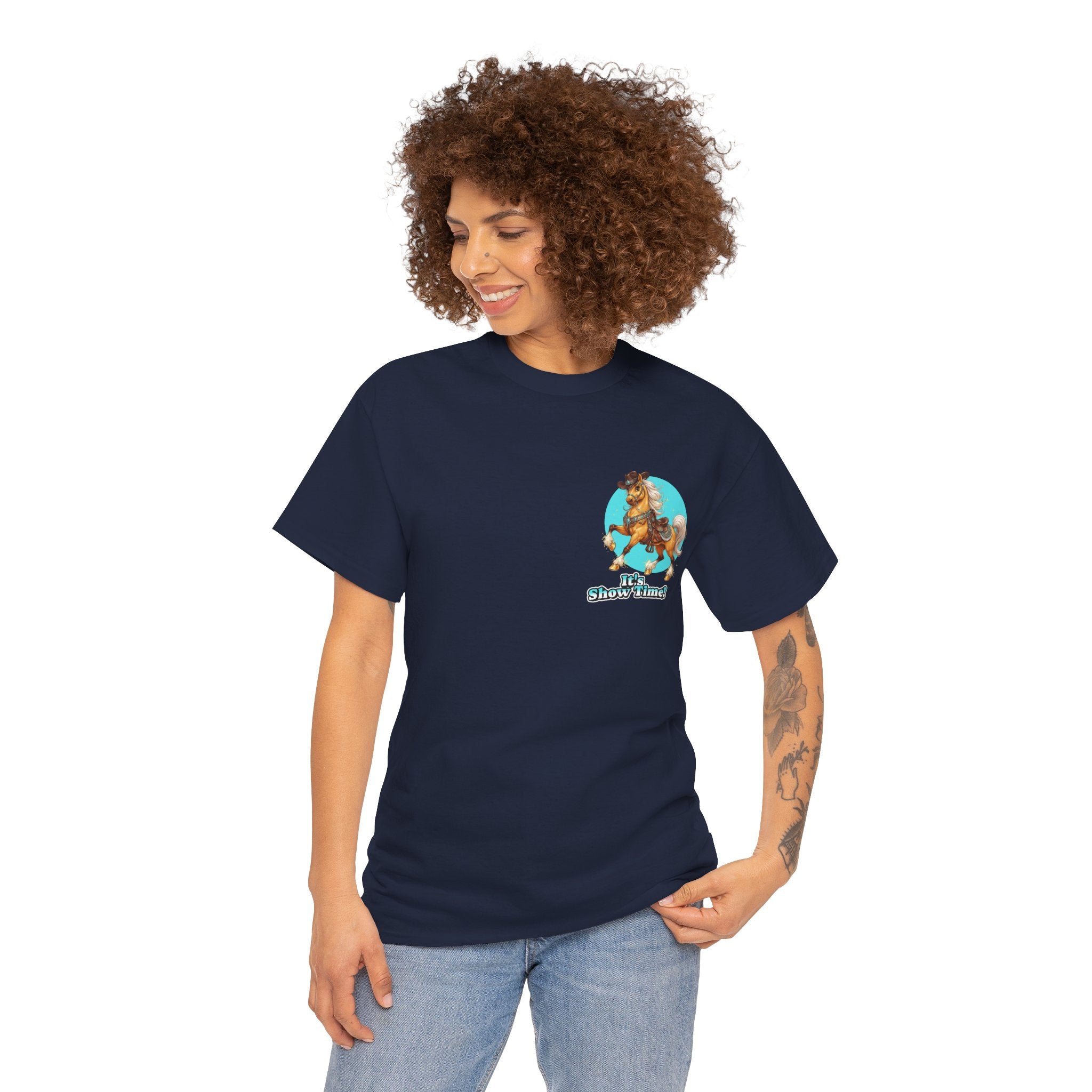 "It's Show Time!" Equestrian T-Shirt | Small Logo Horse Show Graphic Tee