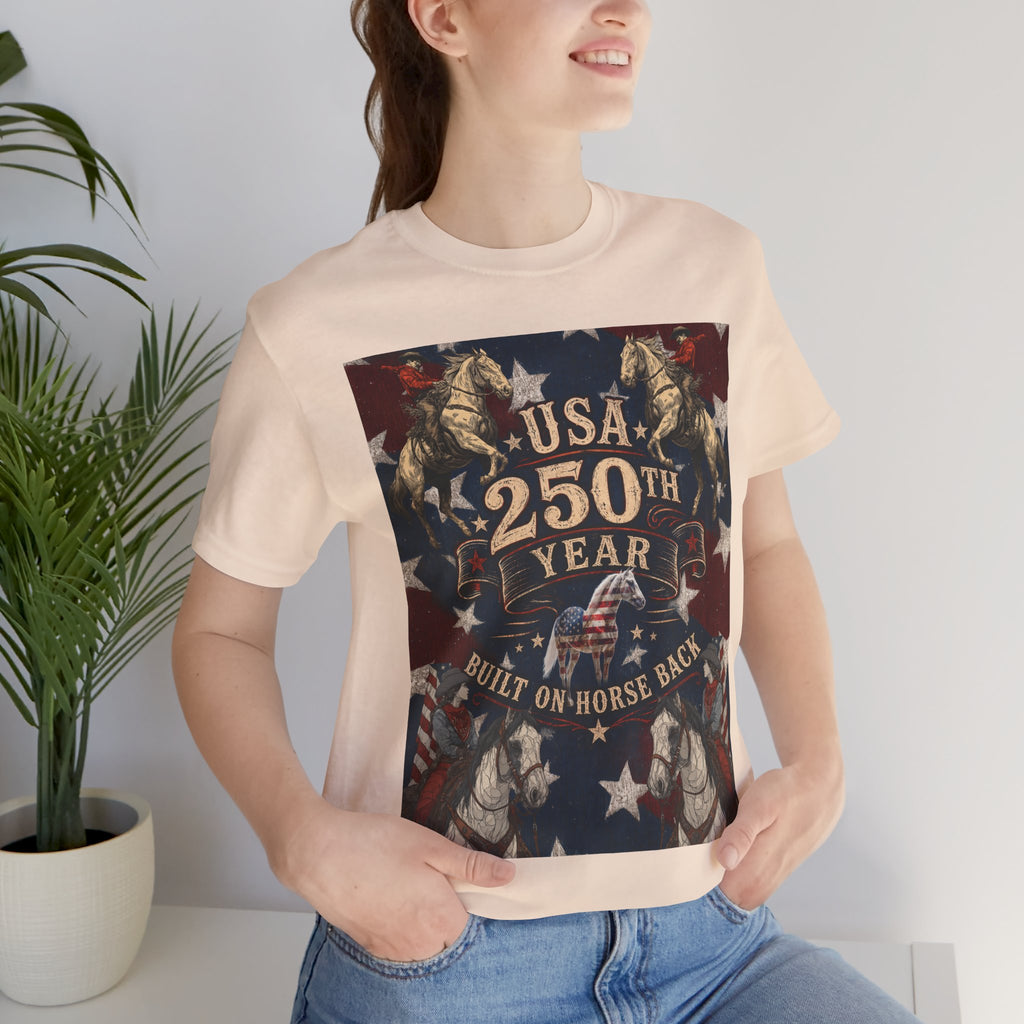 USA 250th Anniversary "Built on Horseback" Patriotic T-Shirt | American Equestrian Tee