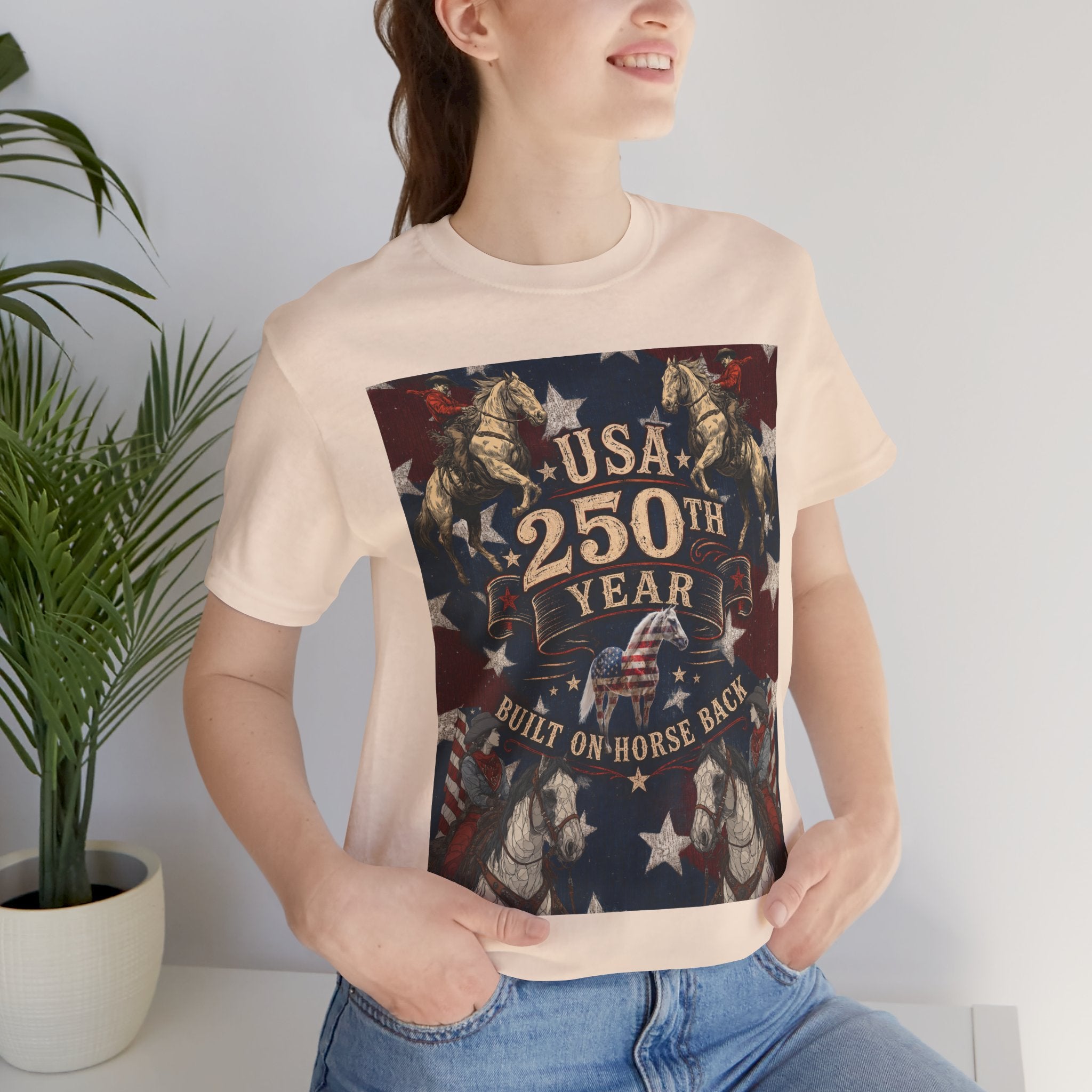 USA 250th Anniversary "Built on Horseback" Patriotic T-Shirt | American Equestrian Tee