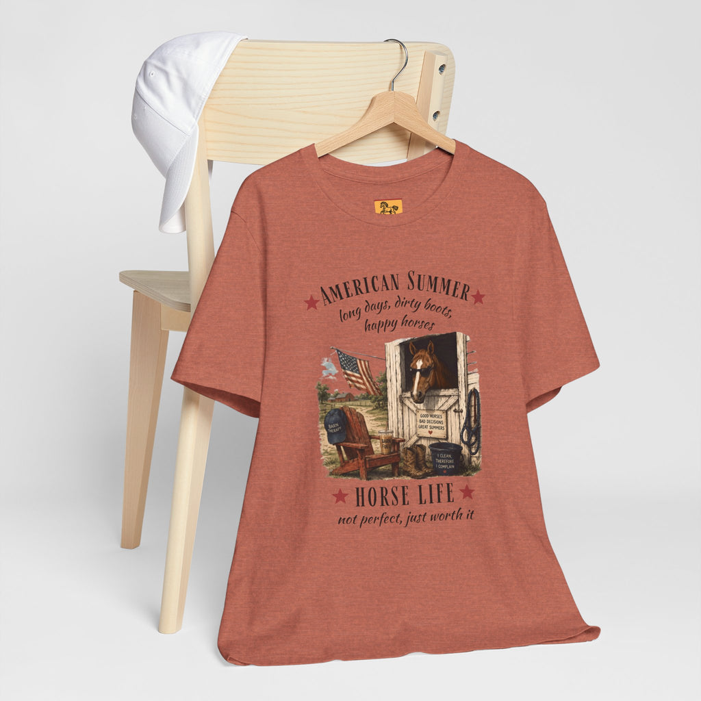 Horse Life American Summer T-Shirt | Rustic Equestrian Vintage Tee